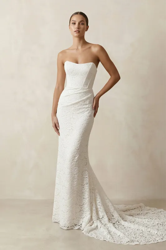 Strapless Mermaid Lace Wedding Dress with Corset in White made by KissProm