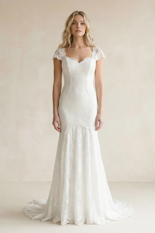 Sweetheart Mermaid Tulle Appliqued Wedding Dress in White made by KissProm