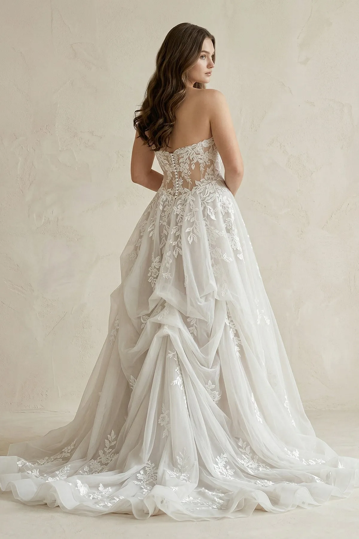 Sweetheart A-Line Appliqued Corset Wedding Dress in Ivory sold by KissProm product image thumbnail 2