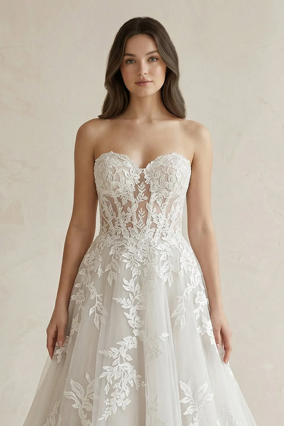 Sweetheart A-Line Appliqued Corset Wedding Dress in Ivory sold by KissProm product image thumbnail 3