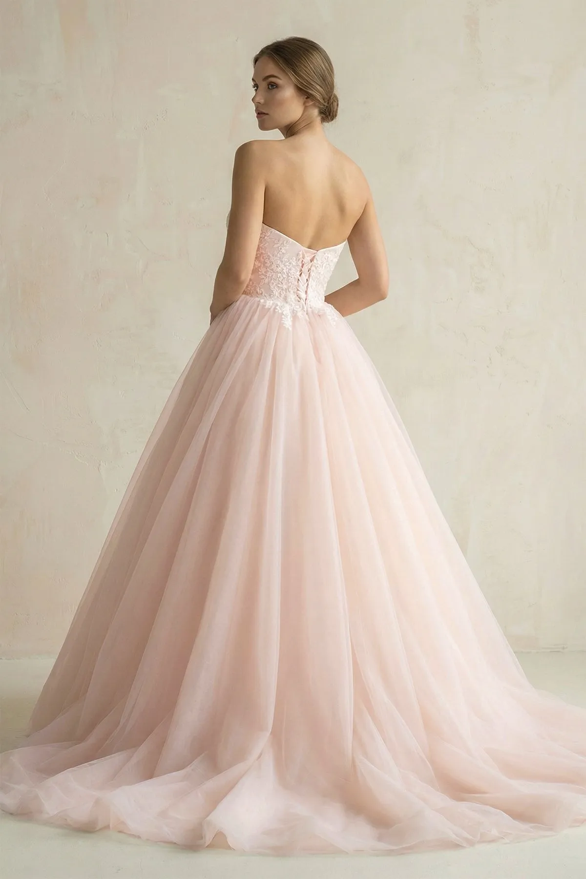 Sweetheart Tulle Ball Gown Appliqued Wedding Dress in Pink sold by KissProm product image thumbnail 2