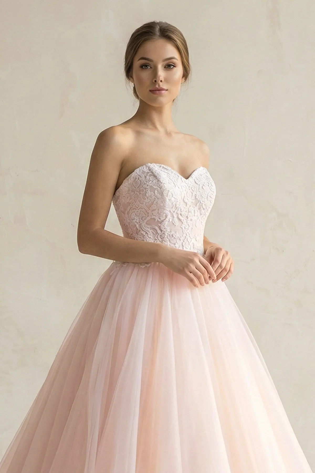 Sweetheart Tulle Ball Gown Appliqued Wedding Dress in Pink sold by KissProm product image thumbnail 3