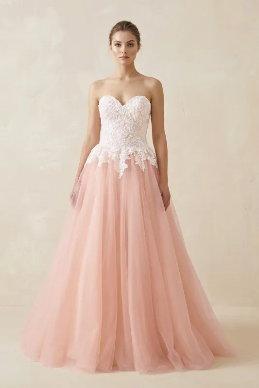 Sweetheart A-Line Tulle Appliqued Wedding Dress in Pink made by KissProm