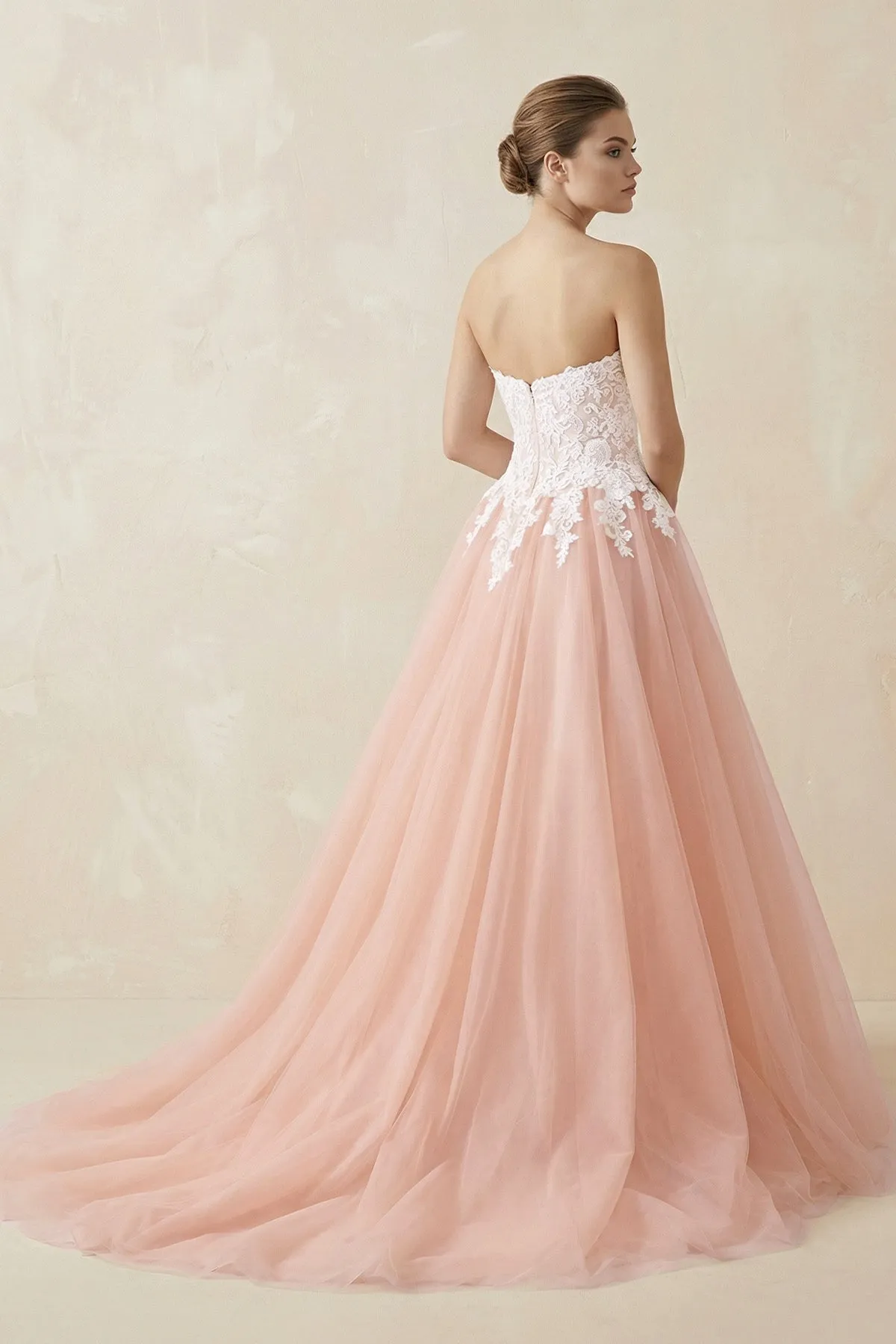 Sweetheart A-Line Tulle Appliqued Wedding Dress in Pink sold by KissProm product image thumbnail 2