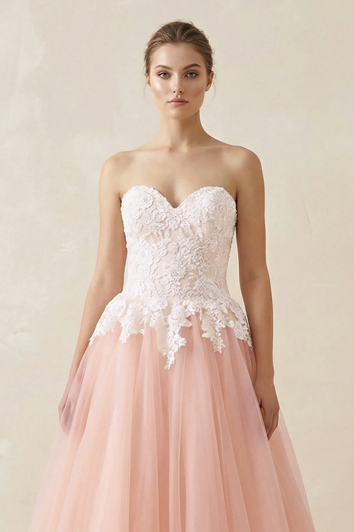 Sweetheart A-Line Tulle Appliqued Wedding Dress in Pink sold by KissProm product image thumbnail 3