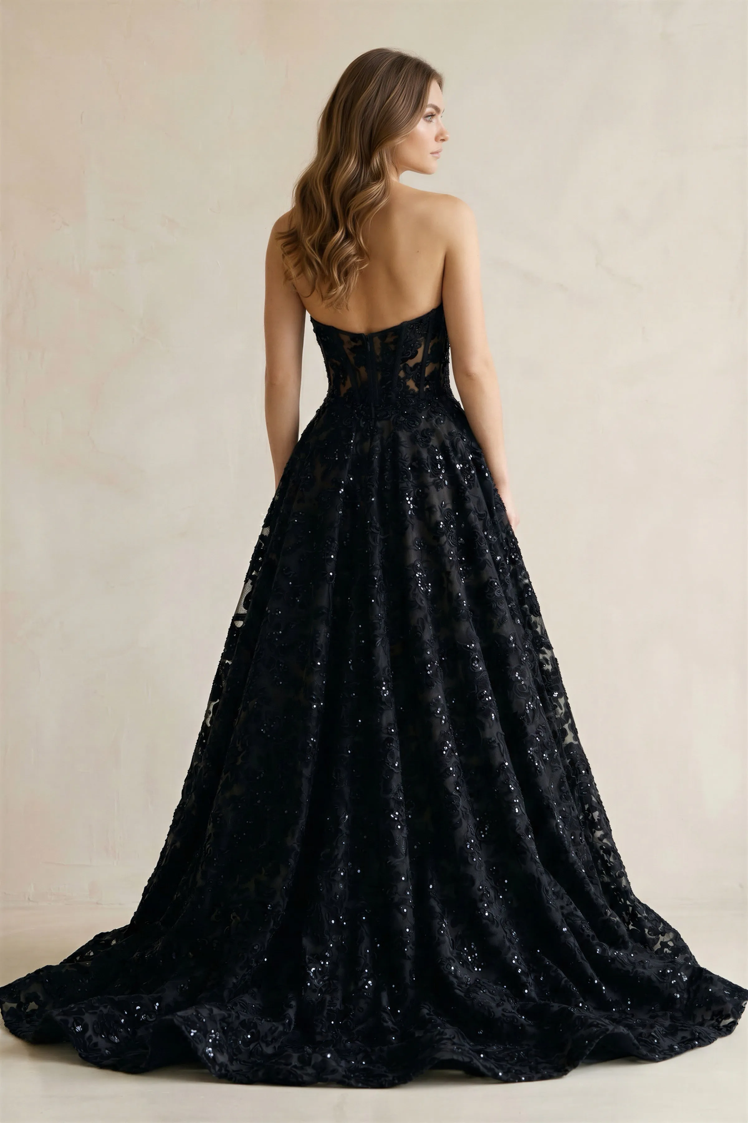 Sweetheart Appliqued Corset Lace Ball Gown Wedding Dress With Slit in Black sold by KissProm product image thumbnail 2