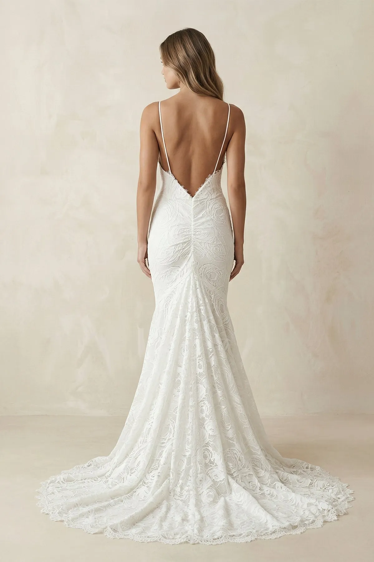 Spaghetti Straps Mermaid Lace Wedding Dress in White sold by KissProm product image thumbnail 2