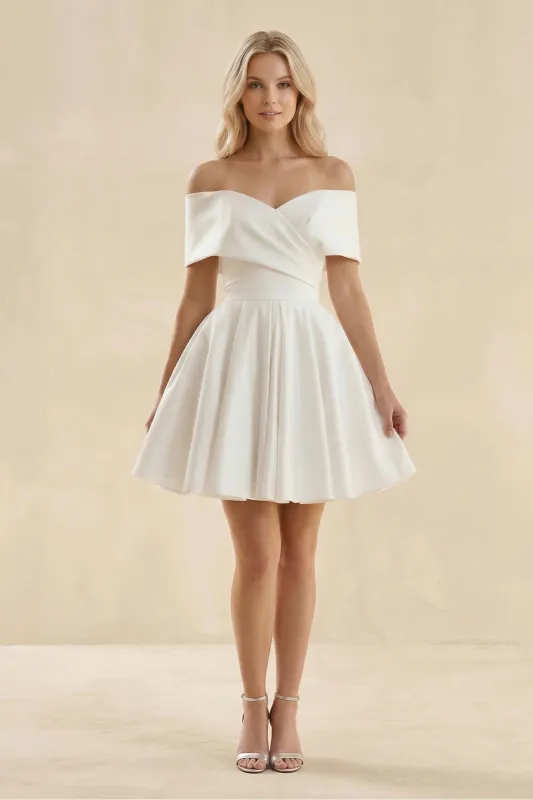 Off-the-Shoulder A-Line Satin Wedding Dress in Ivory made by KissProm