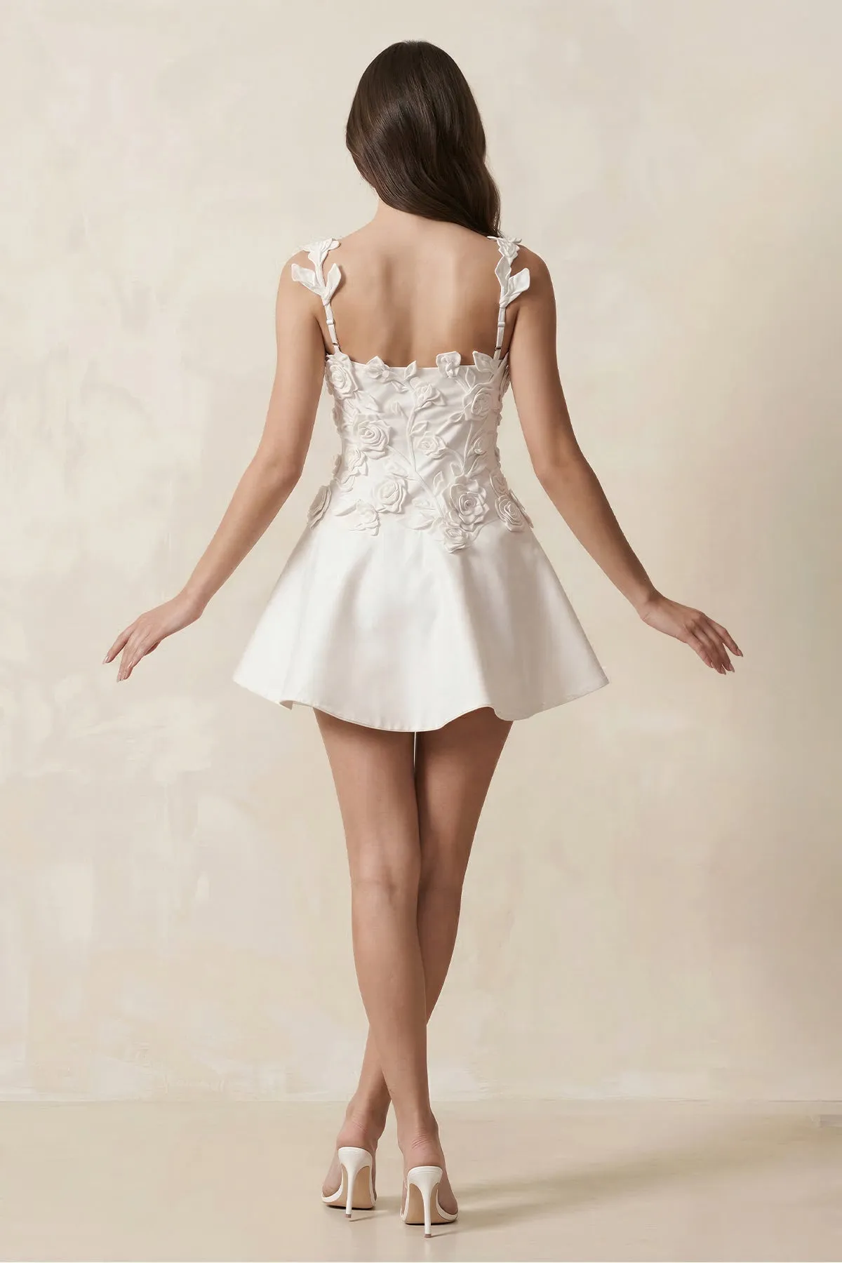3D Flower A-Line Satin Mini Wedding Dress in White sold by KissProm product image thumbnail 2