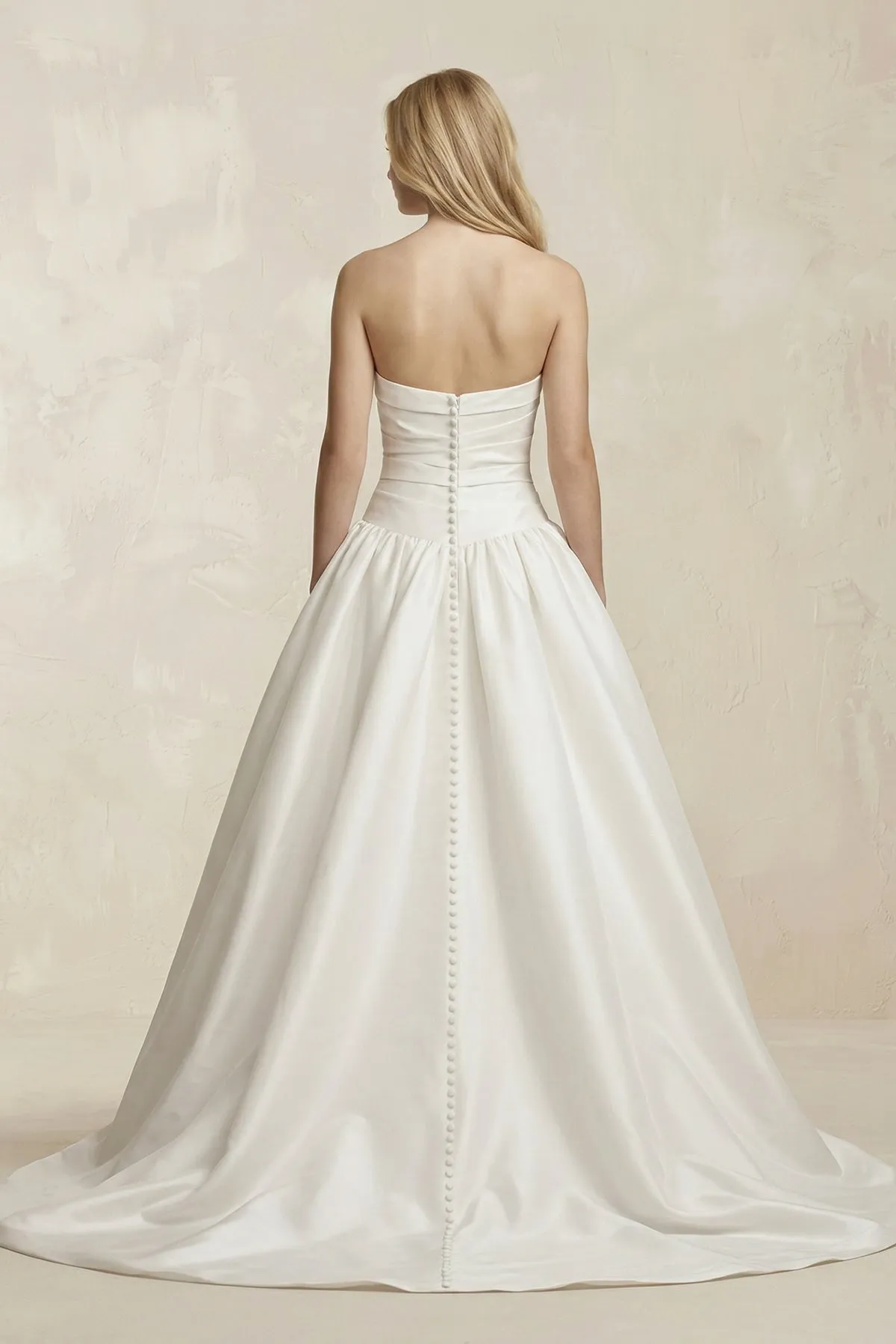 Strapless Satin Ruched A-Line Maxi Wedding Dress in White sold by KissProm product image thumbnail 2