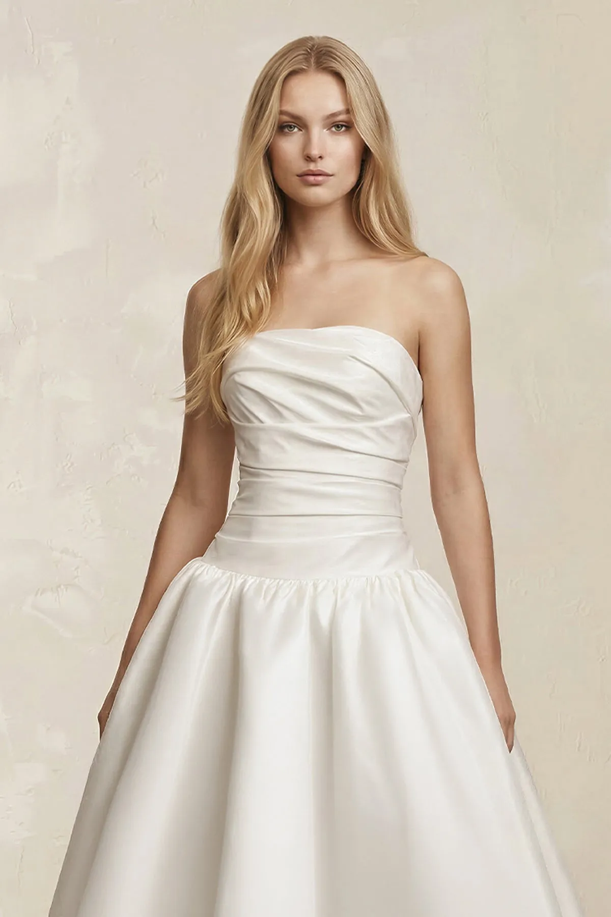 Strapless Satin Ruched A-Line Maxi Wedding Dress in White sold by KissProm product image thumbnail 3