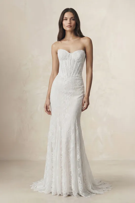 Sweetheart Mermaid Lace Corset Wedding Dress in White made by KissProm