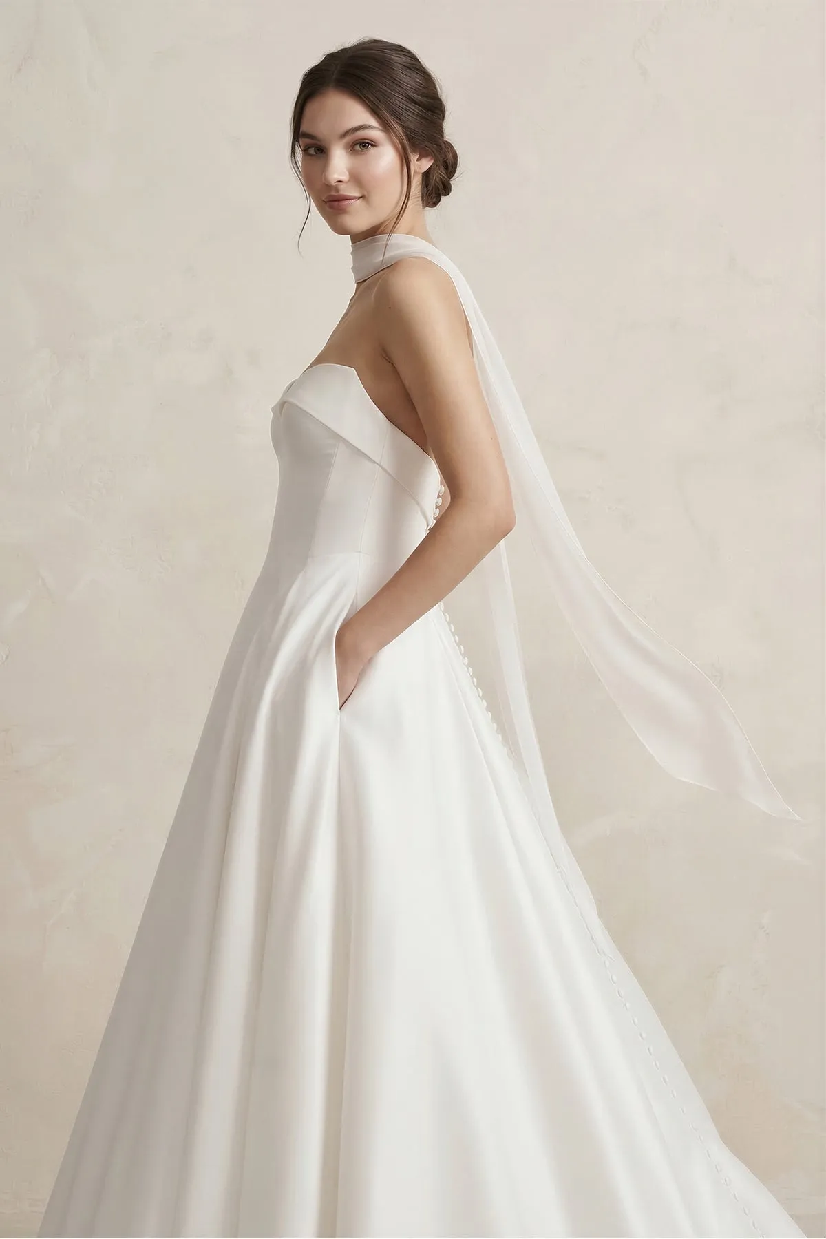 Sweetheart A-Line Satin Ball Gown Wedding Dress in White sold by KissProm product image thumbnail 3