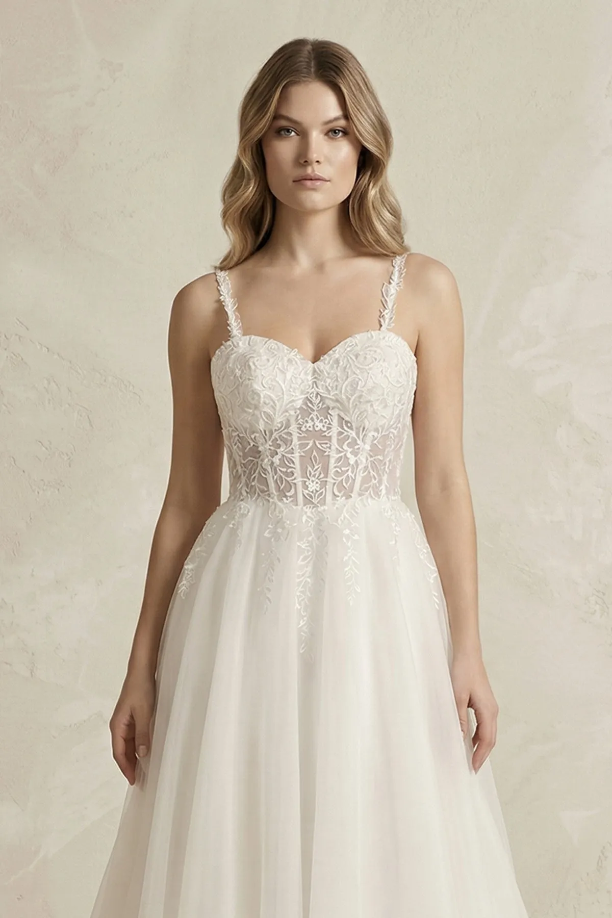Spaghetti Straps Tulle A-Line Wedding Dress in Ivory sold by KissProm product image thumbnail 3