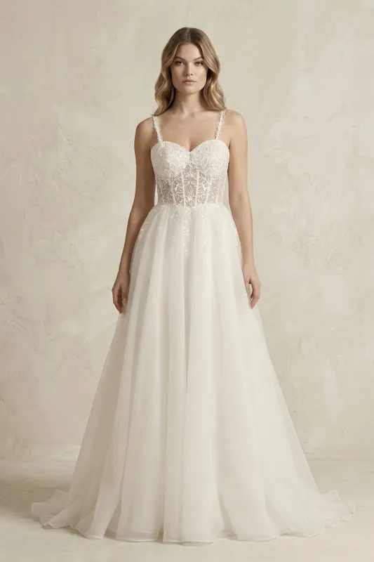 Spaghetti Straps Tulle A-Line Wedding Dress in Ivory made by KissProm