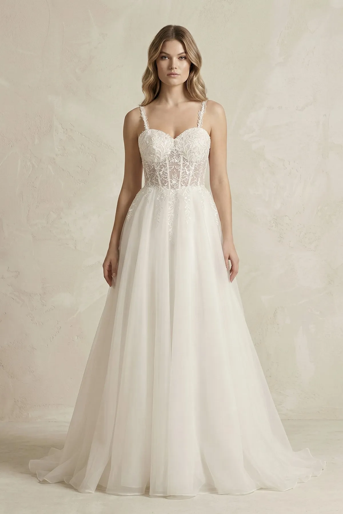 Spaghetti Straps Tulle A-Line Wedding Dress in Ivory sold by KissProm