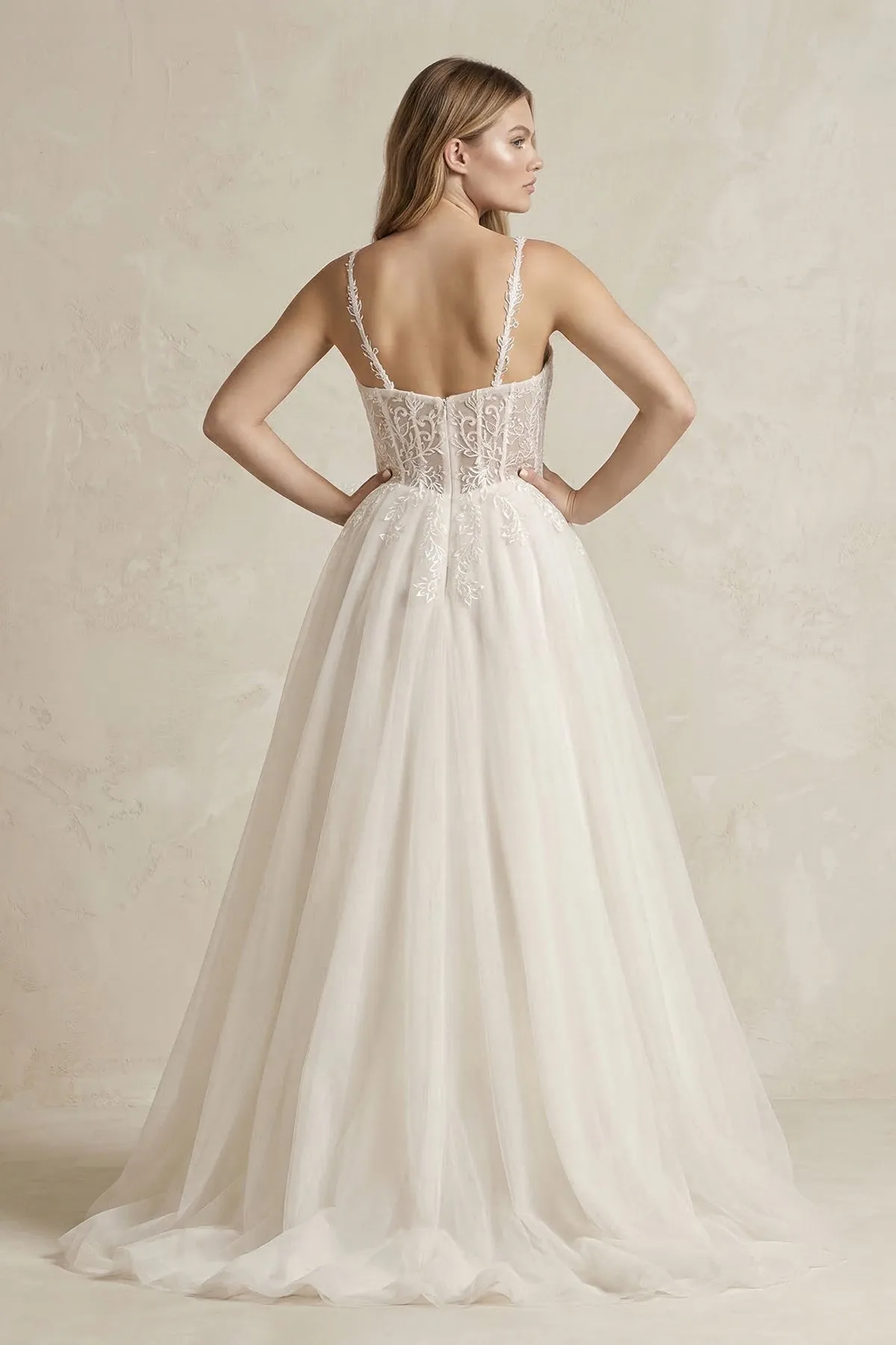 Spaghetti Straps Tulle A-Line Wedding Dress in Ivory sold by KissProm product image thumbnail 2