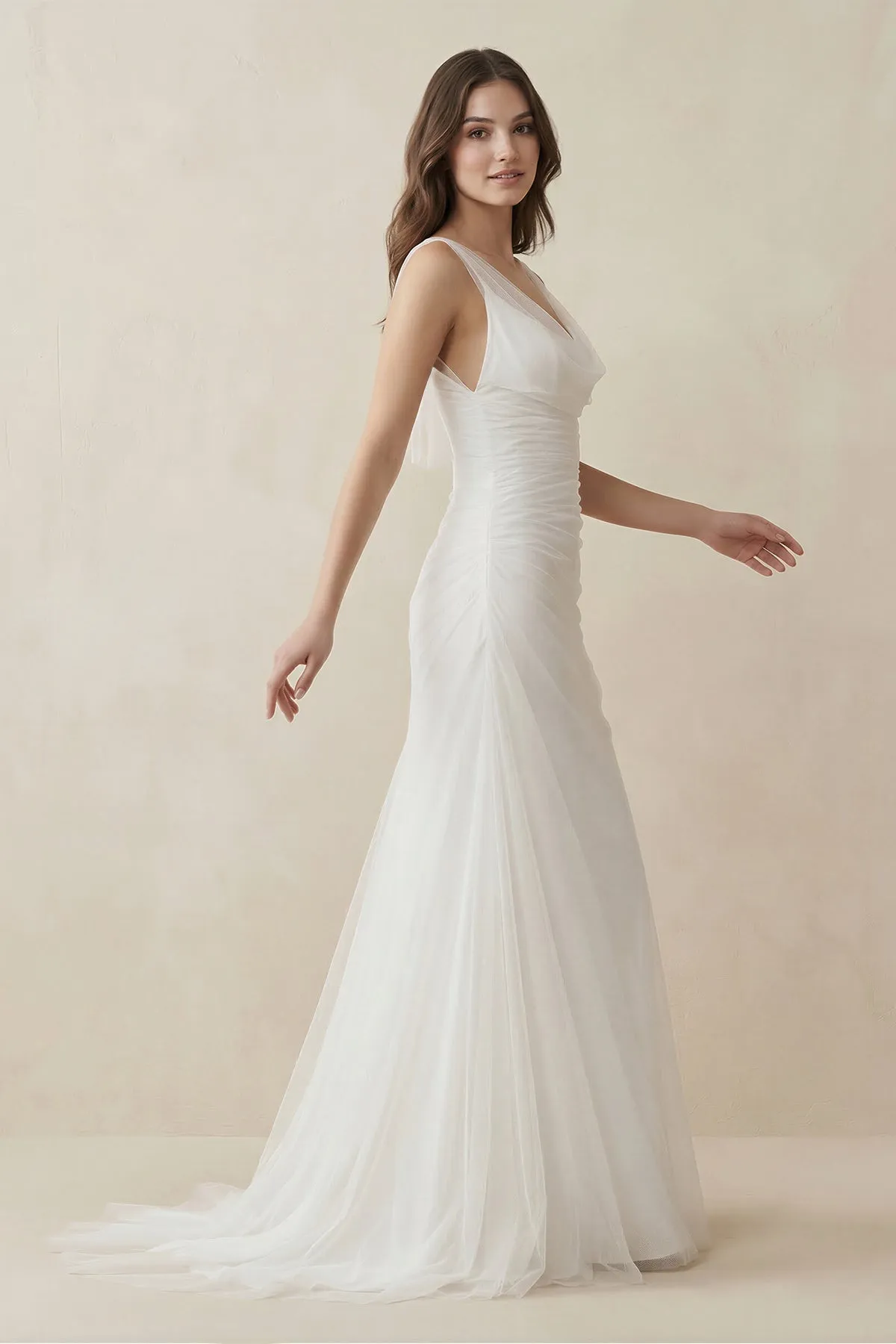 Mermaid Cowl Neck Tulle Wedding Dress in White sold by KissProm product image thumbnail 3
