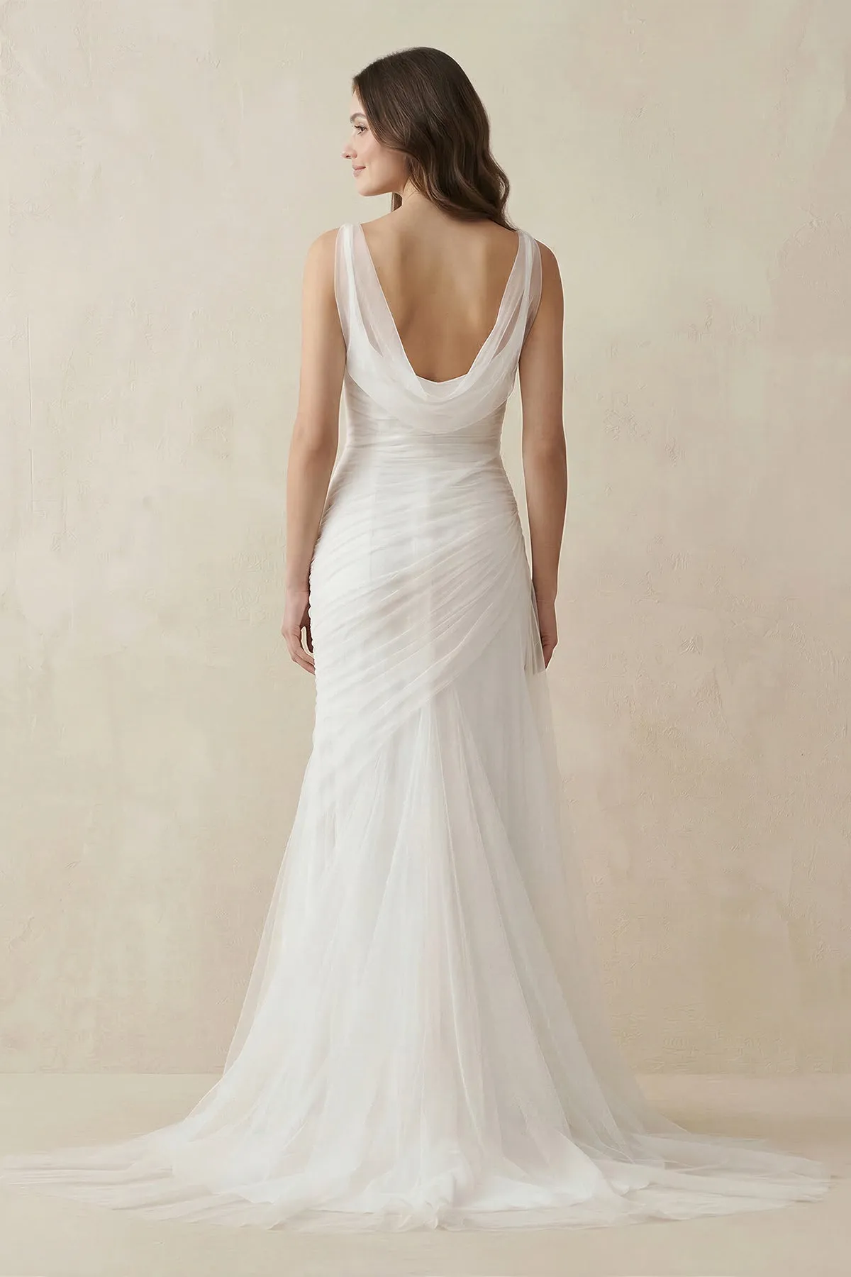 Mermaid Cowl Neck Tulle Wedding Dress in White sold by KissProm product image thumbnail 2