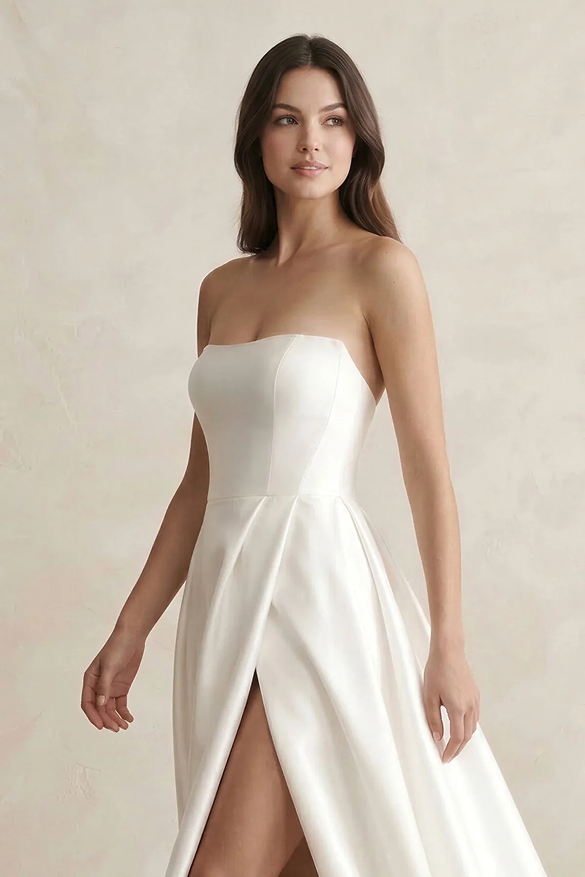 Strapless A-Line Satin Wedding Dress with Slit in White sold by KissProm product image thumbnail 3