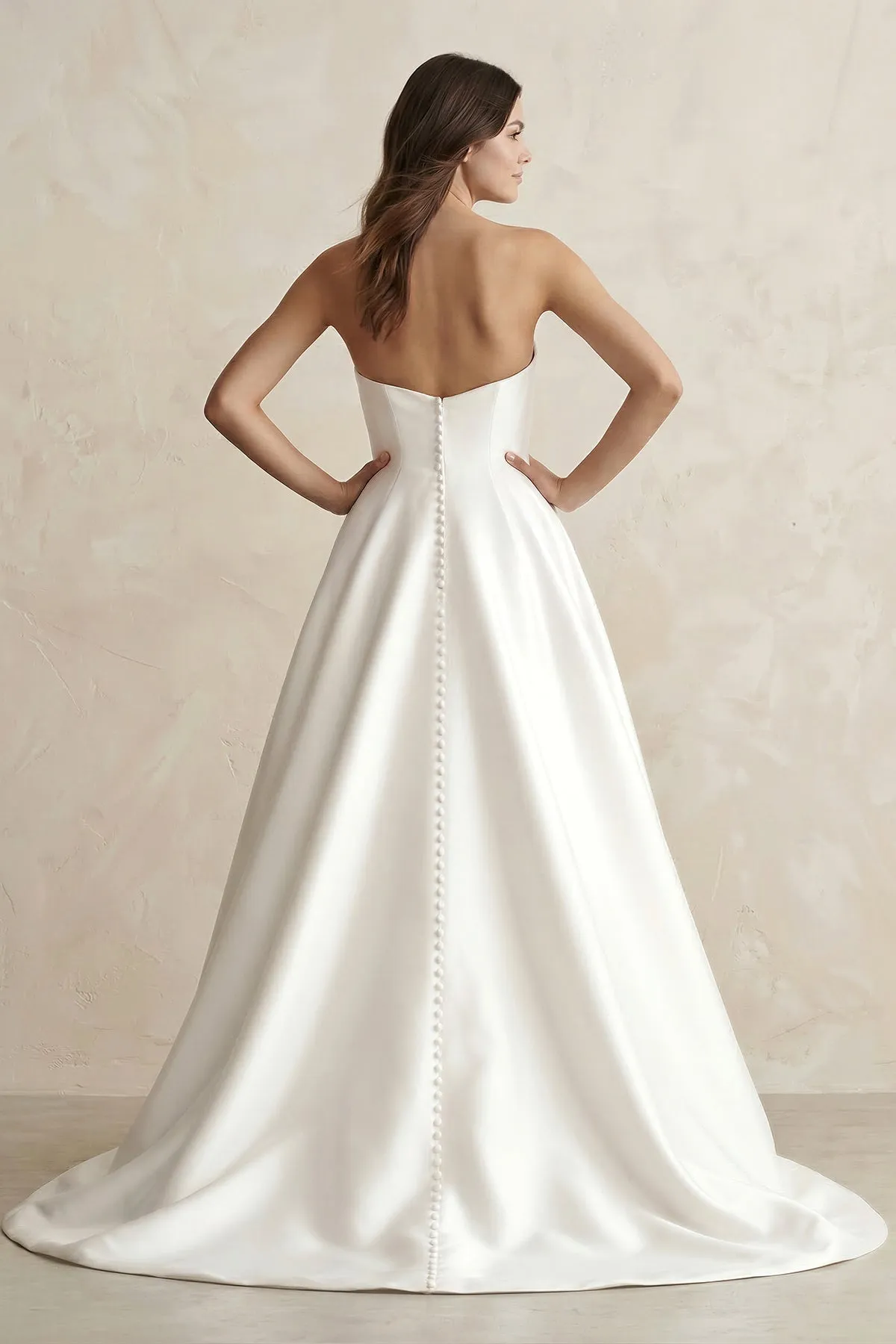 Strapless A-Line Satin Wedding Dress with Slit in White sold by KissProm product image thumbnail 2