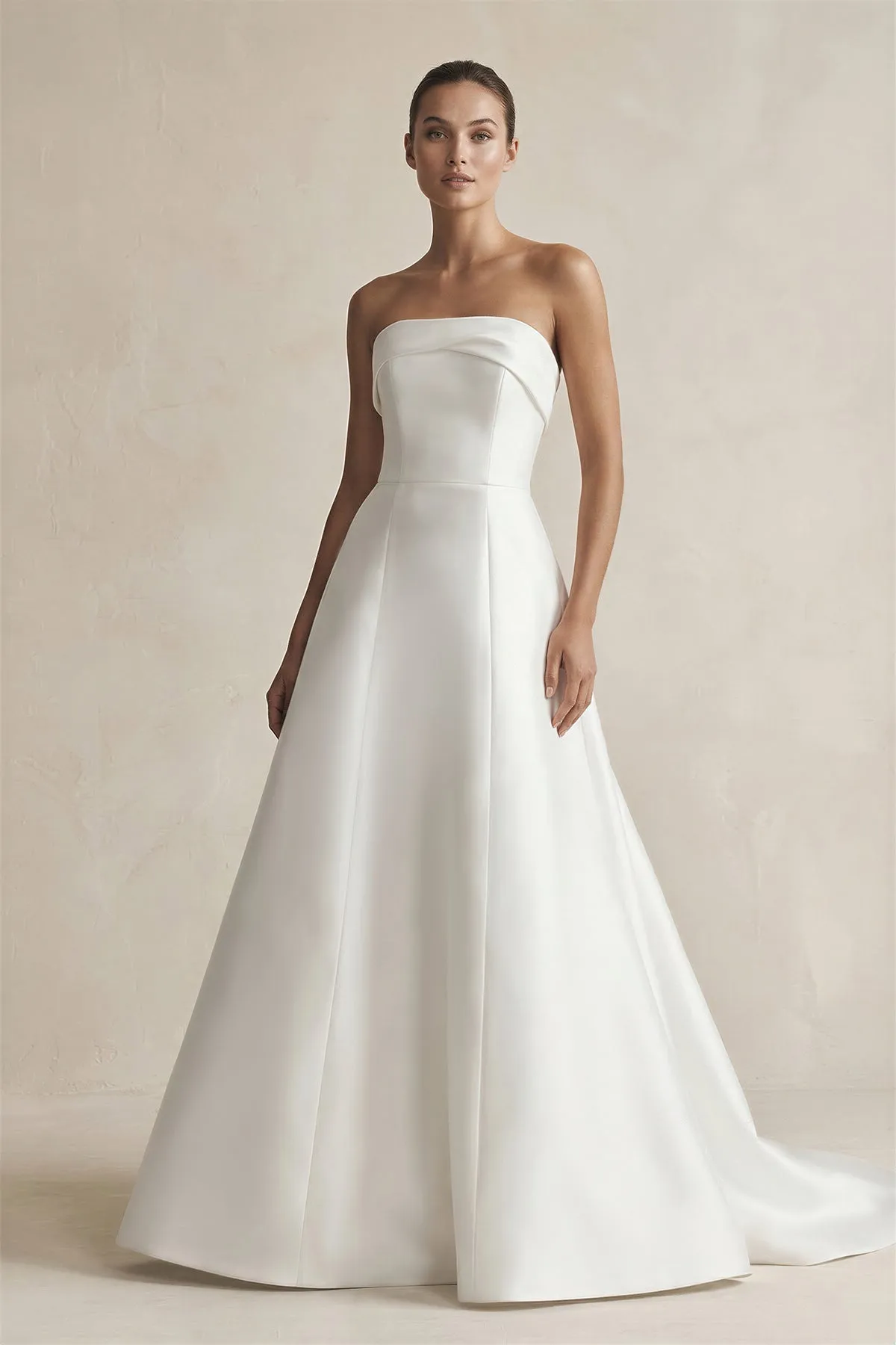 Strapless A-Line Satin Ruched Wedding Dress in White sold by KissProm