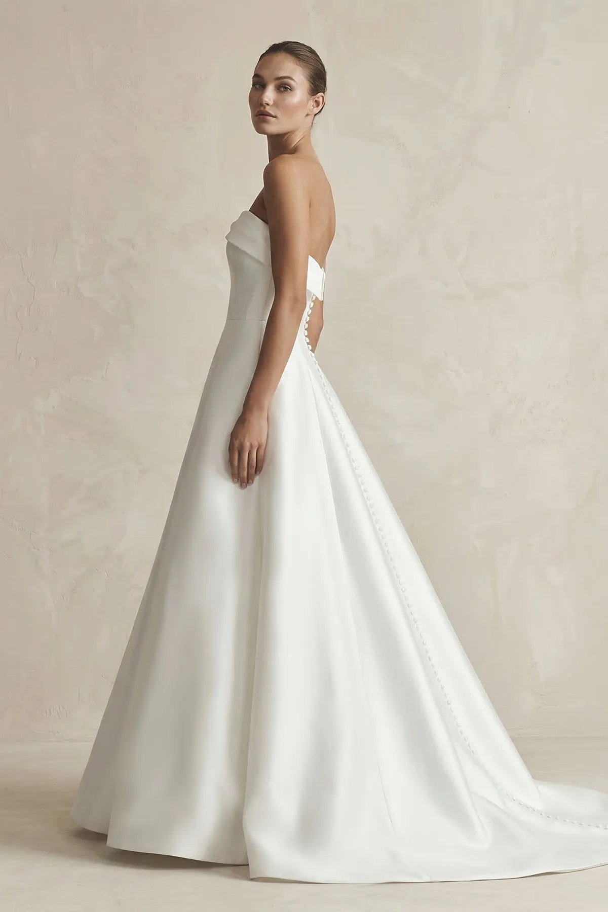 Strapless A-Line Satin Ruched Wedding Dress in White sold by KissProm product image thumbnail 3
