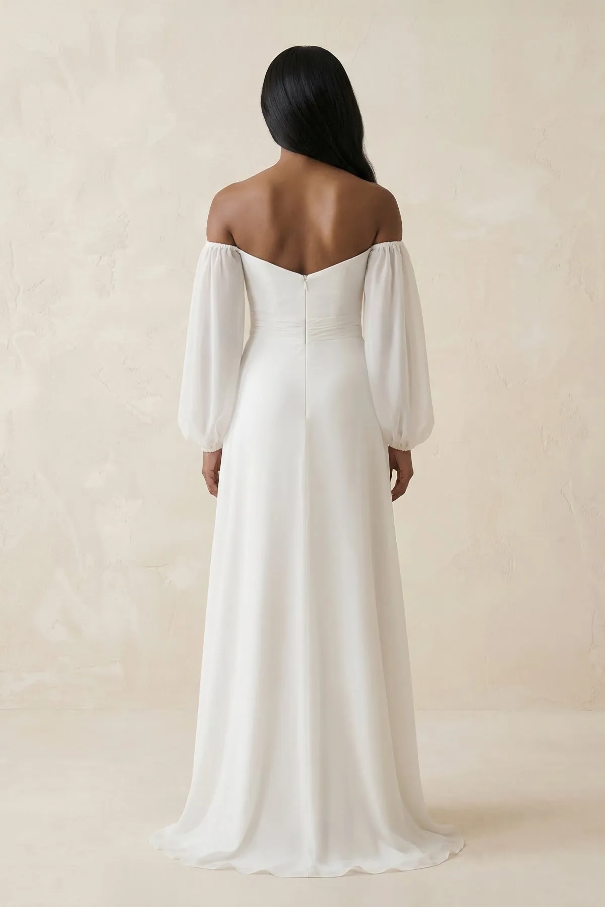 Chiffon Sheath Off-the-Shoulder Wedding Dress With Slit in White sold by KissProm product image thumbnail 3