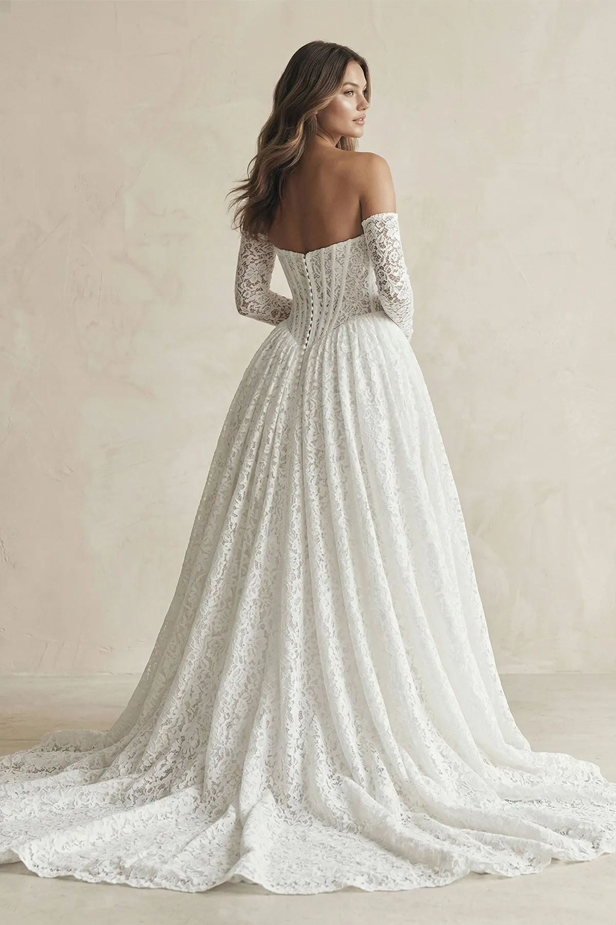 Ball Gown Lace Strapless Appliqued Wedding Dress in White sold by KissProm product image thumbnail 2