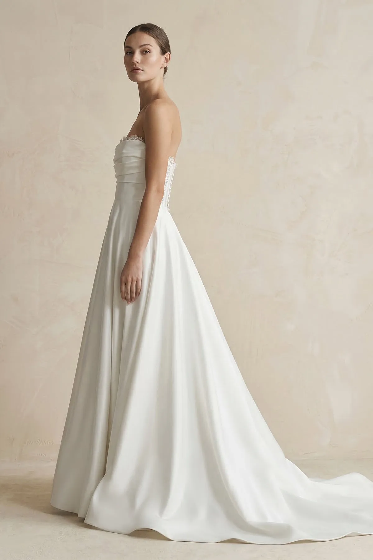 Strapless A-Line Satin Ruched Wedding Dress in White sold by KissProm product image thumbnail 3