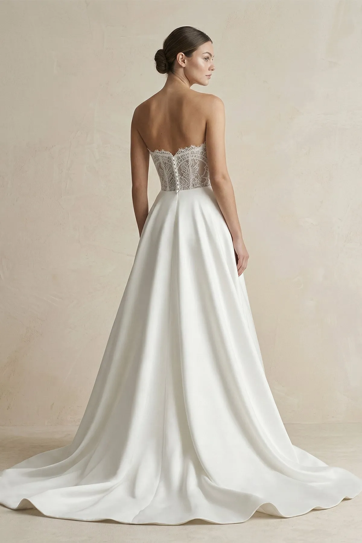 Strapless A-Line Satin Ruched Wedding Dress in White sold by KissProm product image thumbnail 2