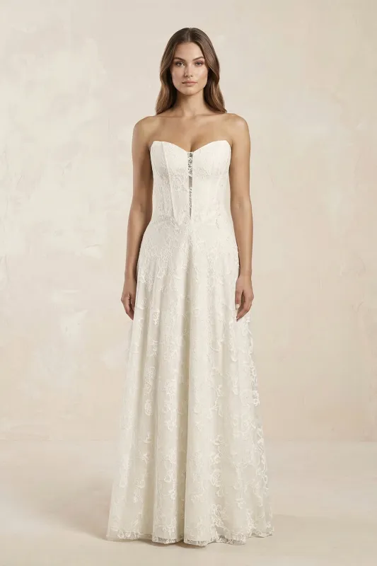 Sweetheart A-Line Corset Lace Wedding Dress in Ivory made by KissProm