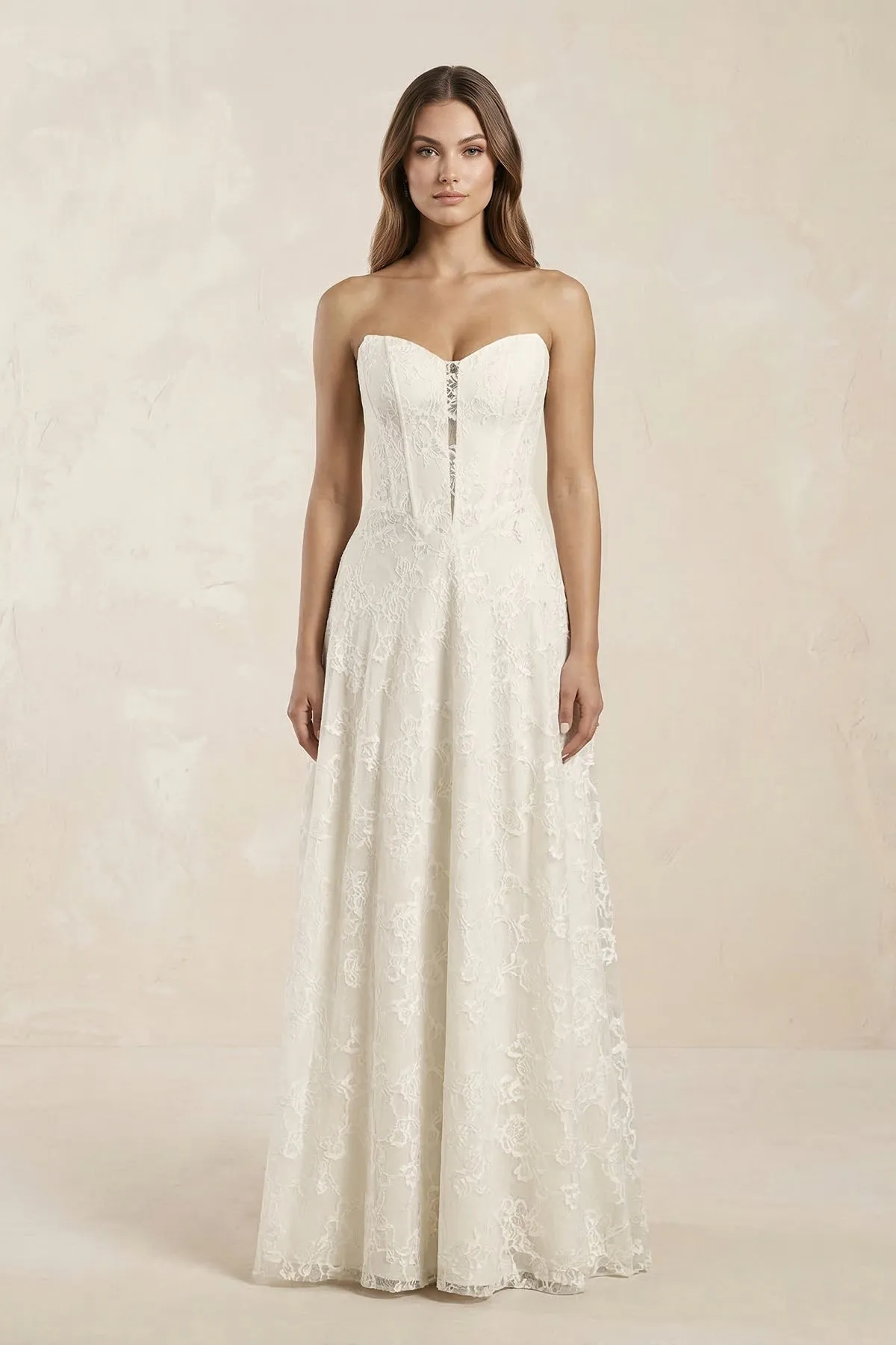 Sweetheart A-Line Corset Lace Wedding Dress in Ivory sold by KissProm