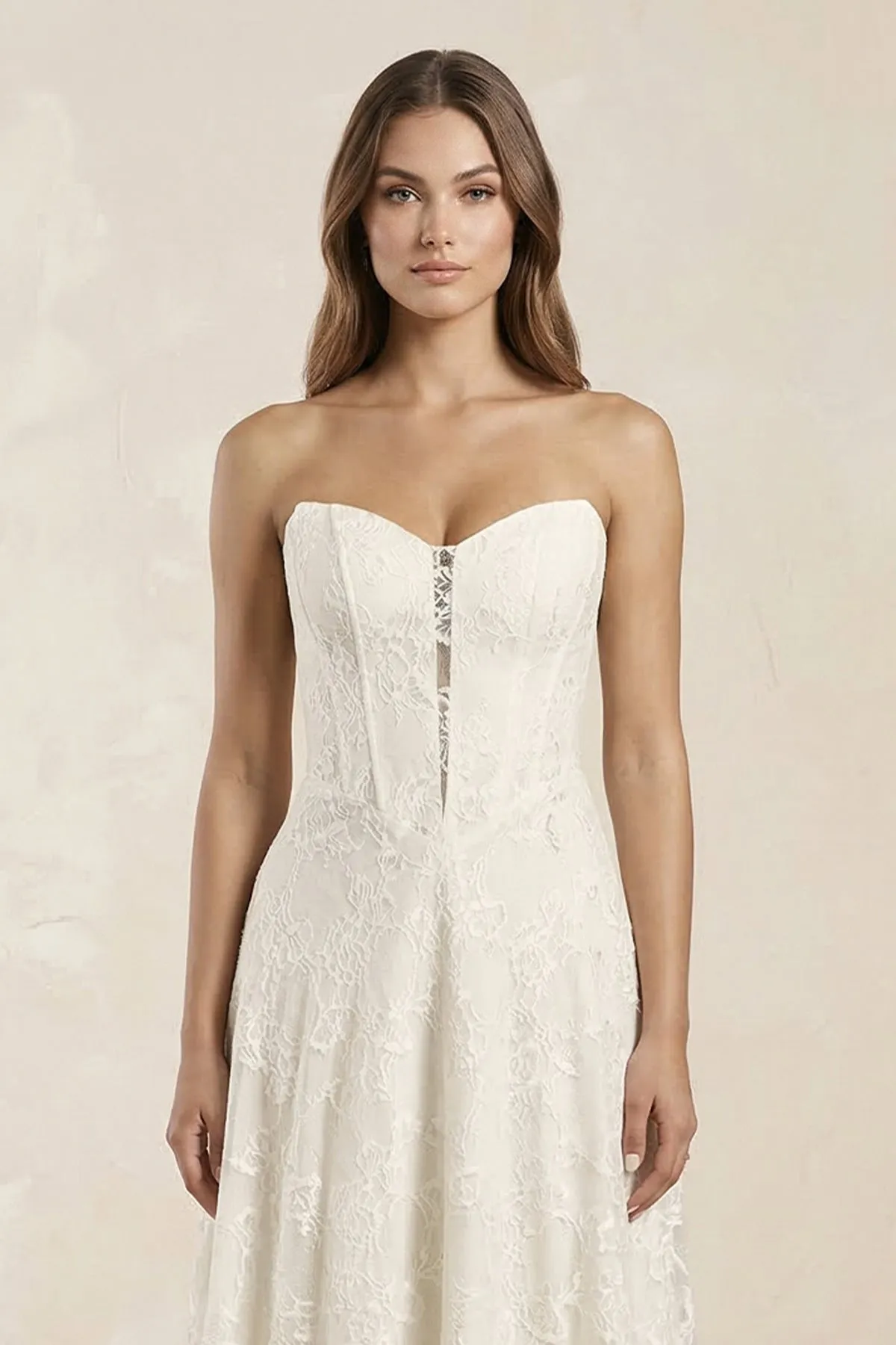 Sweetheart A-Line Corset Lace Wedding Dress in Ivory sold by KissProm product image thumbnail 2