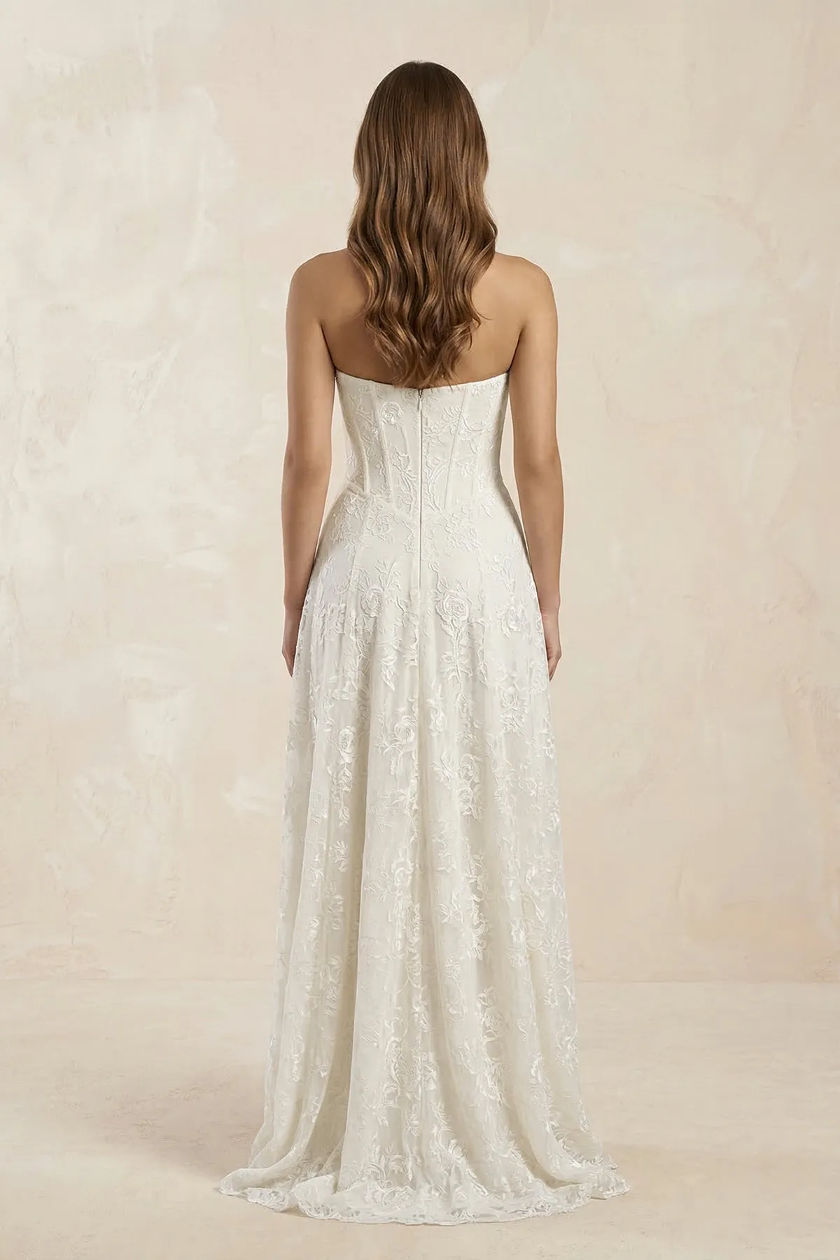 Sweetheart A-Line Corset Lace Wedding Dress in Ivory sold by KissProm product image thumbnail 3