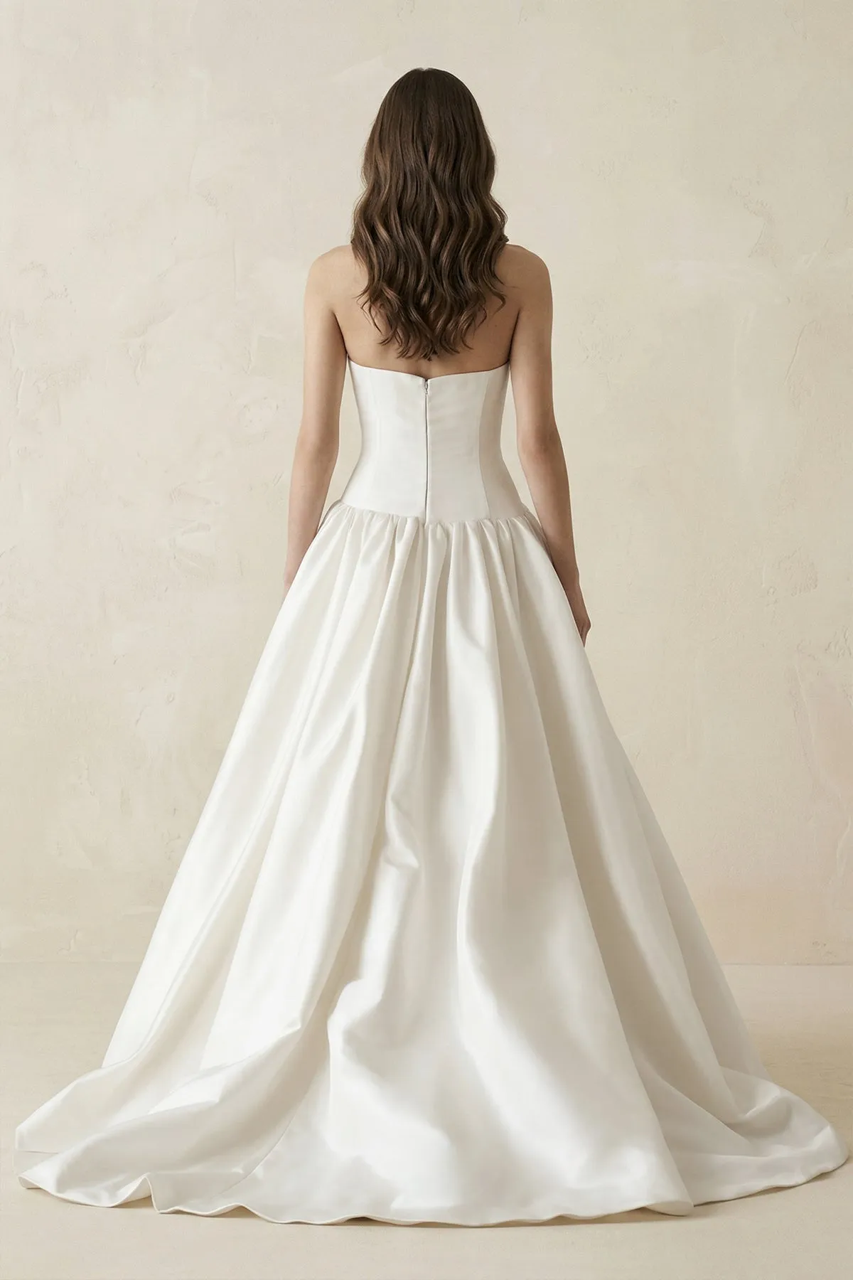 Ruched A-Line Strapless Satin Wedding Dress in White sold by KissProm product image thumbnail 2