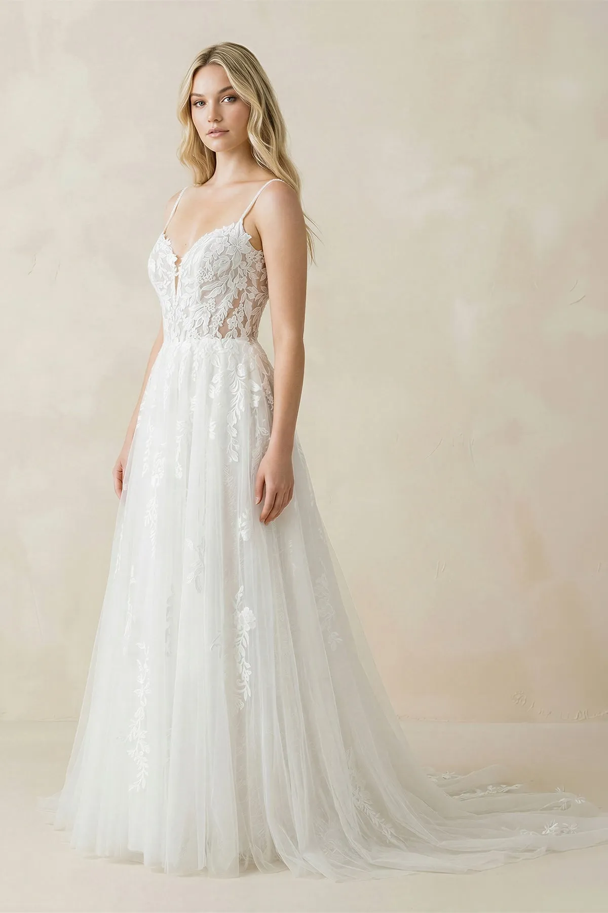 Spaghetti Straps Tulle Appliqued Corset Wedding Dress in White sold by KissProm product image thumbnail 3