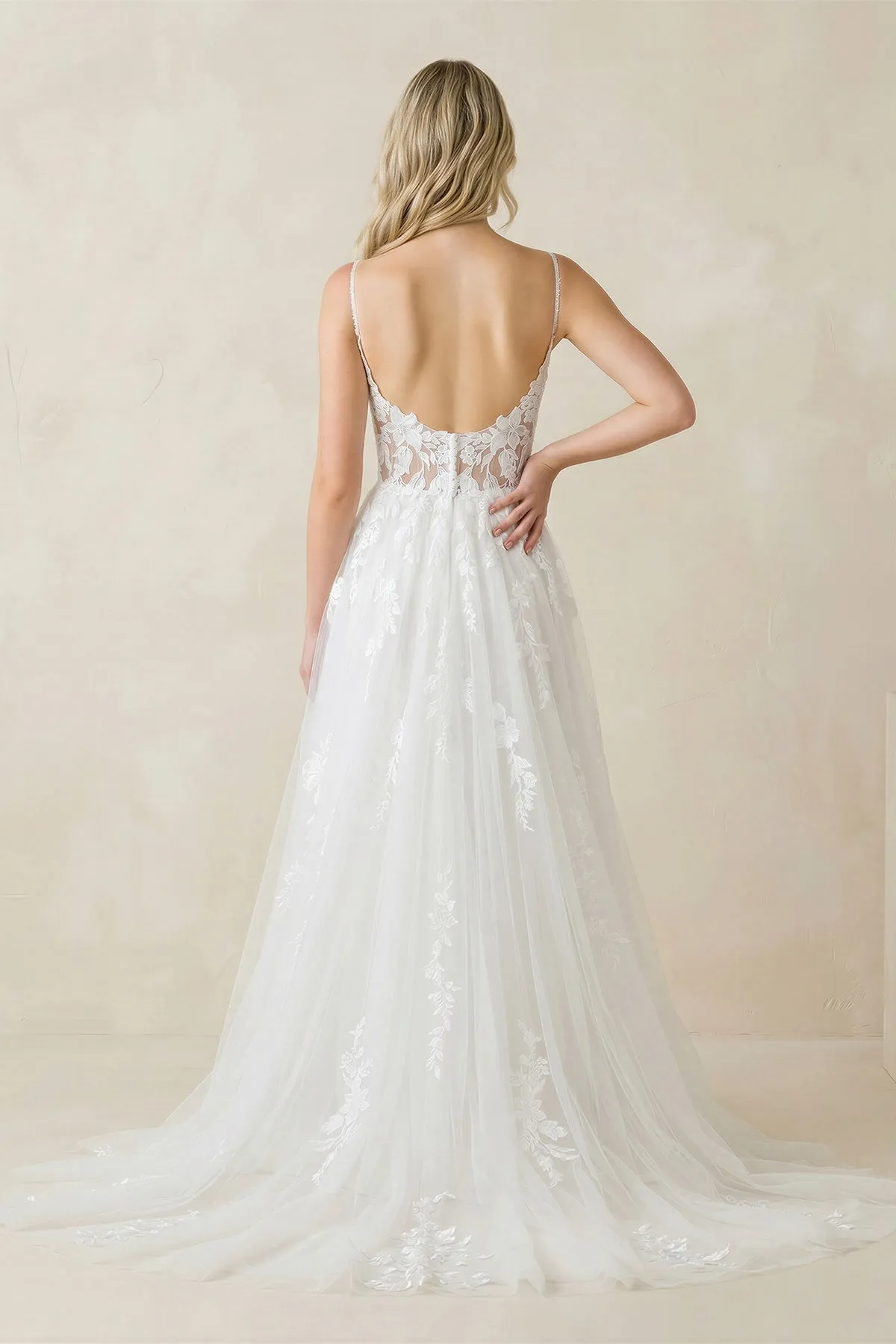 Spaghetti Straps Tulle Appliqued Corset Wedding Dress in White sold by KissProm product image thumbnail 2