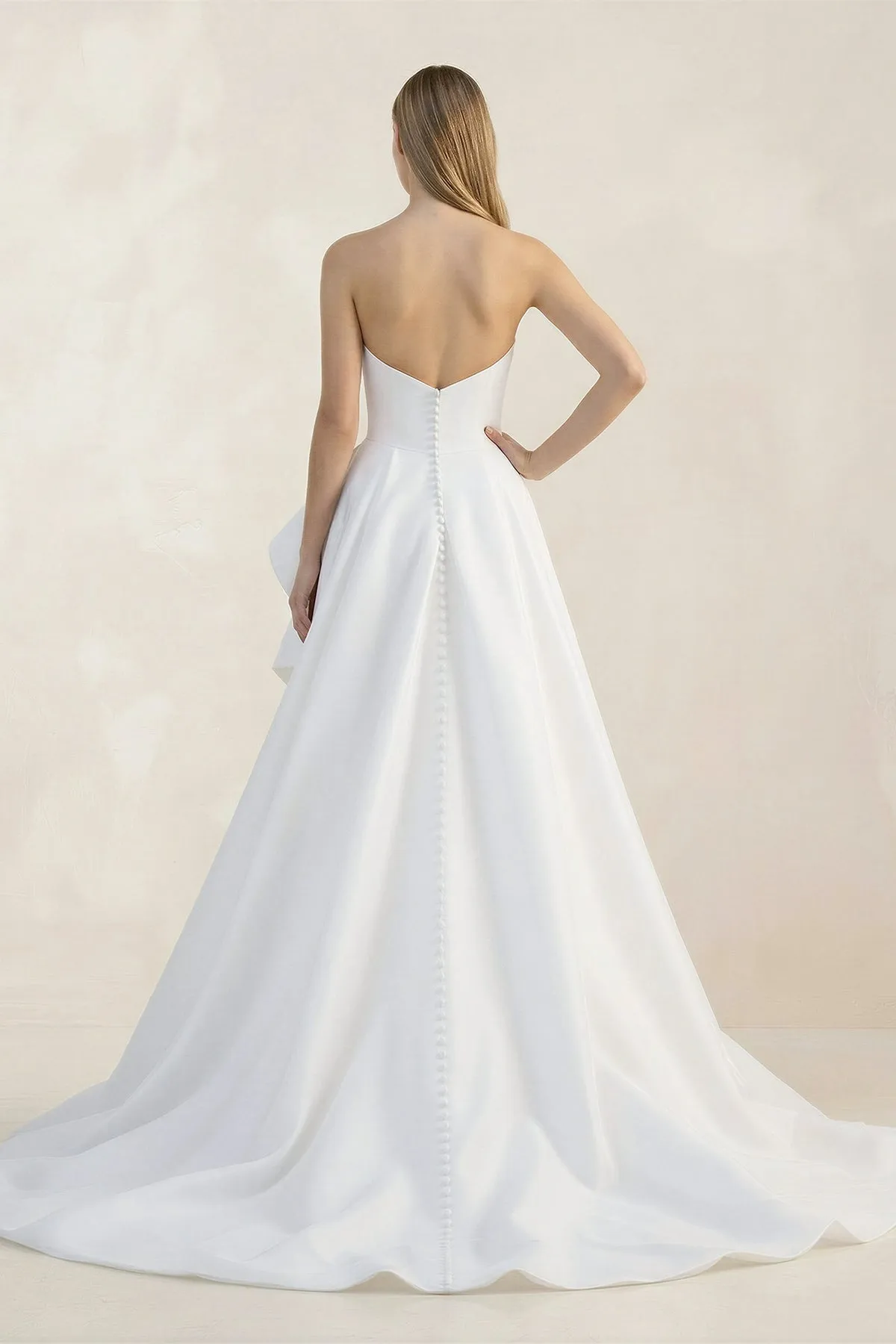Ruffled Strapless A-Line Ruched Wedding Dress With Slit in White sold by KissProm product image thumbnail 2