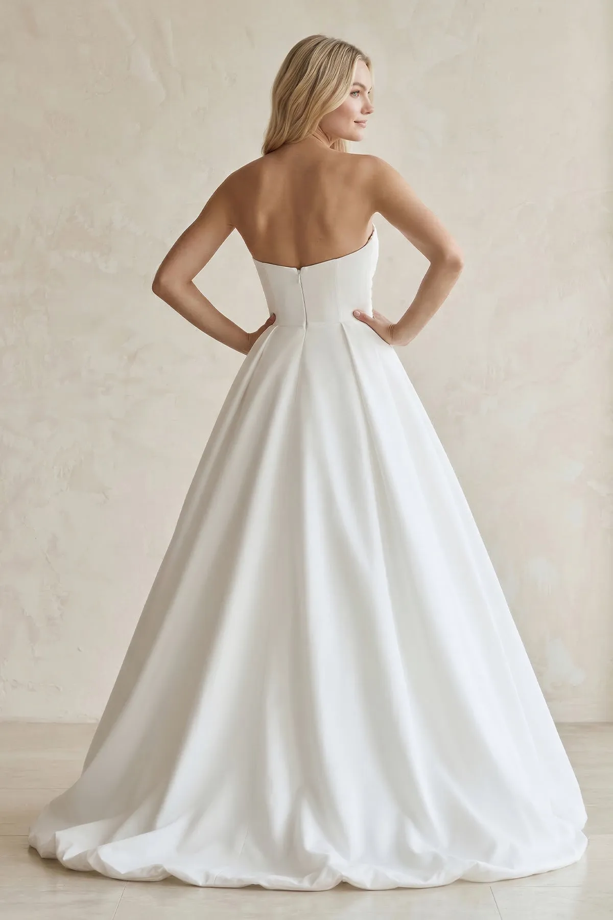 Sweetheart Ball Gown Ruched Satin Wedding Dress in White sold by KissProm product image thumbnail 2