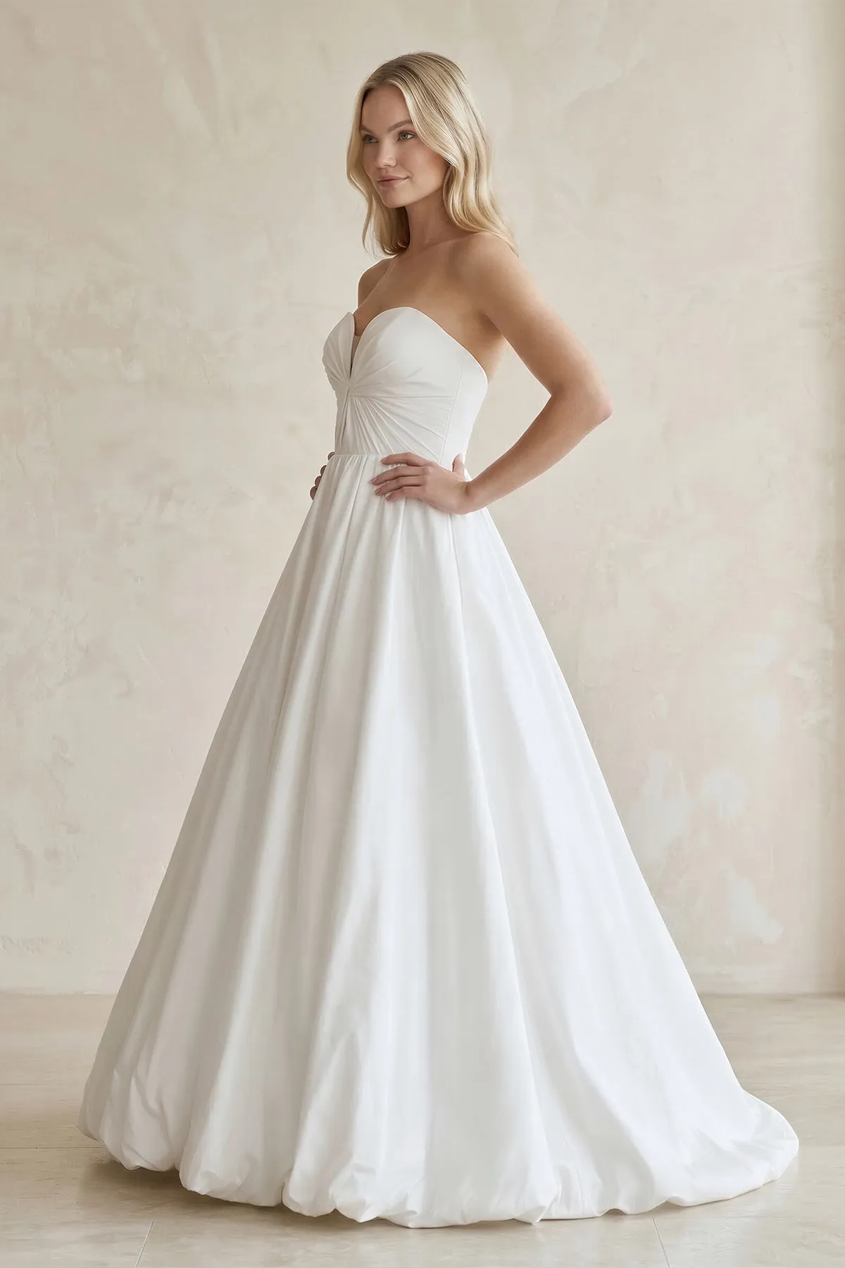 Sweetheart Ball Gown Ruched Satin Wedding Dress in White sold by KissProm product image thumbnail 3