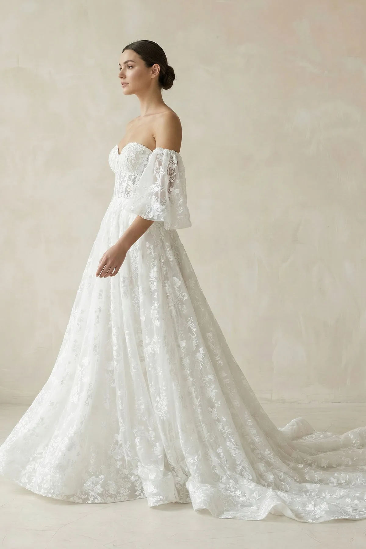 Lace Sweetheart A-Line Corset Wedding Dress With Sleeves in White sold by KissProm product image thumbnail 3