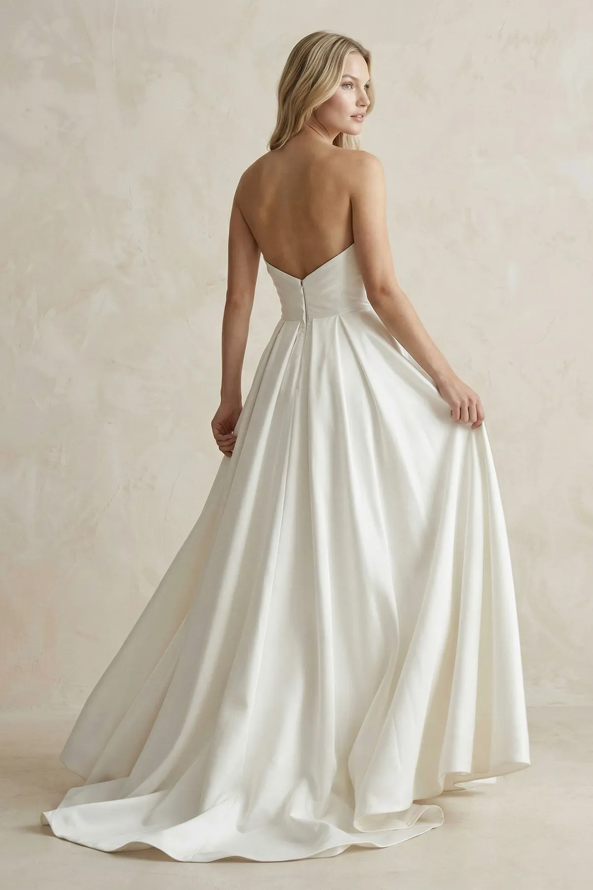 Strapless A-Line Ruched Satin Wedding Dress in White sold by KissProm product image thumbnail 2