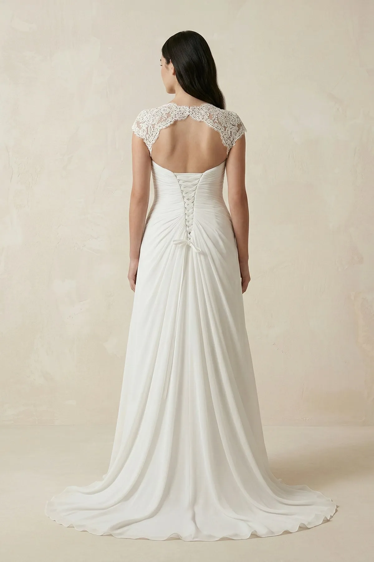 V-Neck Cap Sleeve A-Line Chiffon Wedding Dress in Ivory sold by KissProm product image thumbnail 2