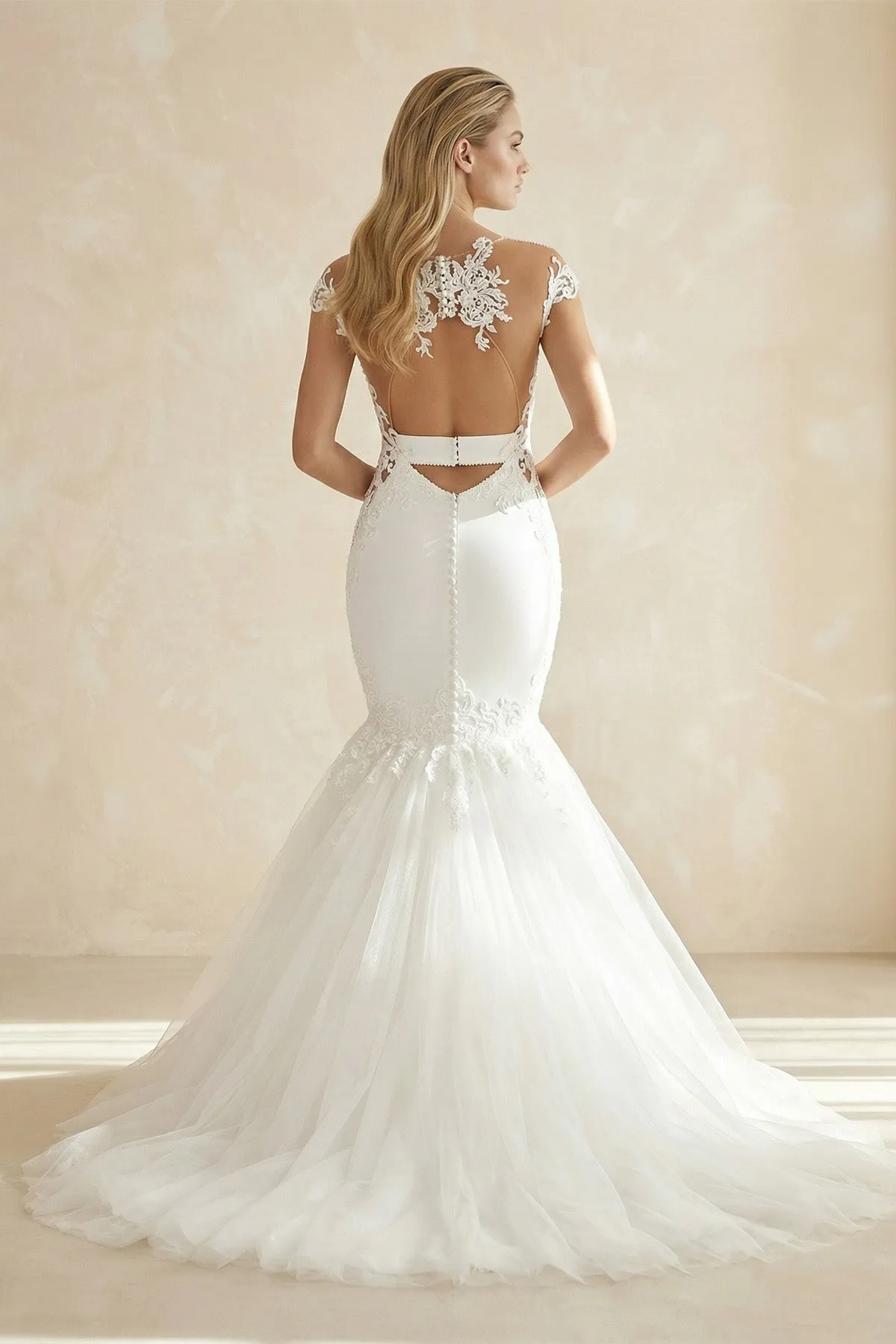 Mermaid Tulle Appliqued Off-the-Shoulder Wedding Dress in White sold by KissProm product image thumbnail 2