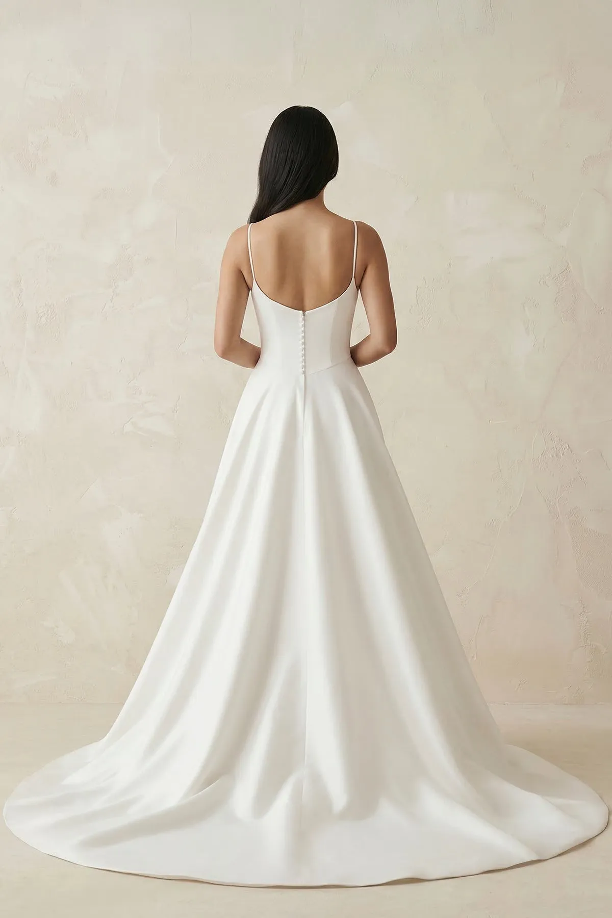 Spaghetti Straps Satin A-Line Ruched Wedding Dress in White sold by KissProm product image thumbnail 2