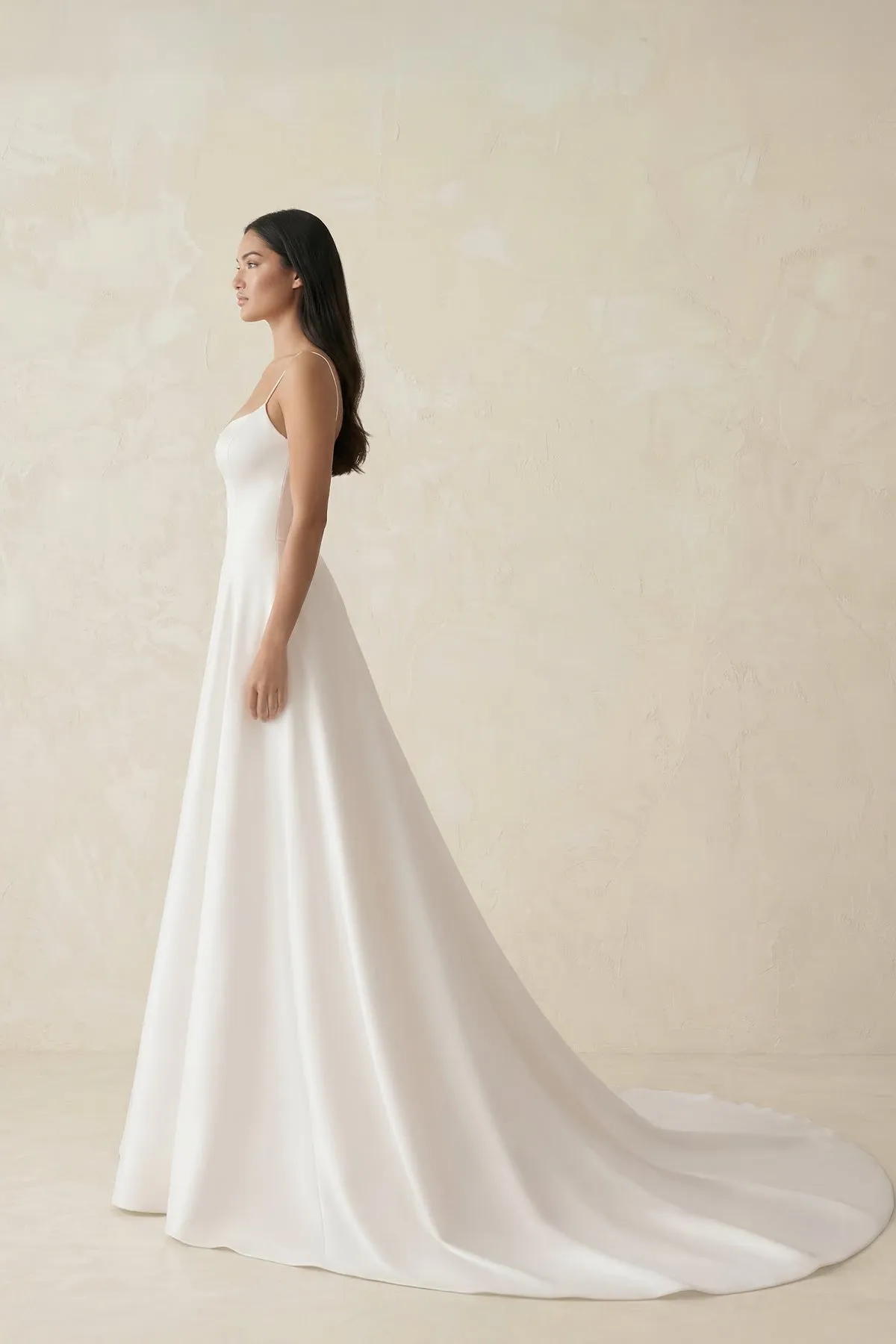 Spaghetti Straps Satin A-Line Ruched Wedding Dress in White sold by KissProm product image thumbnail 3