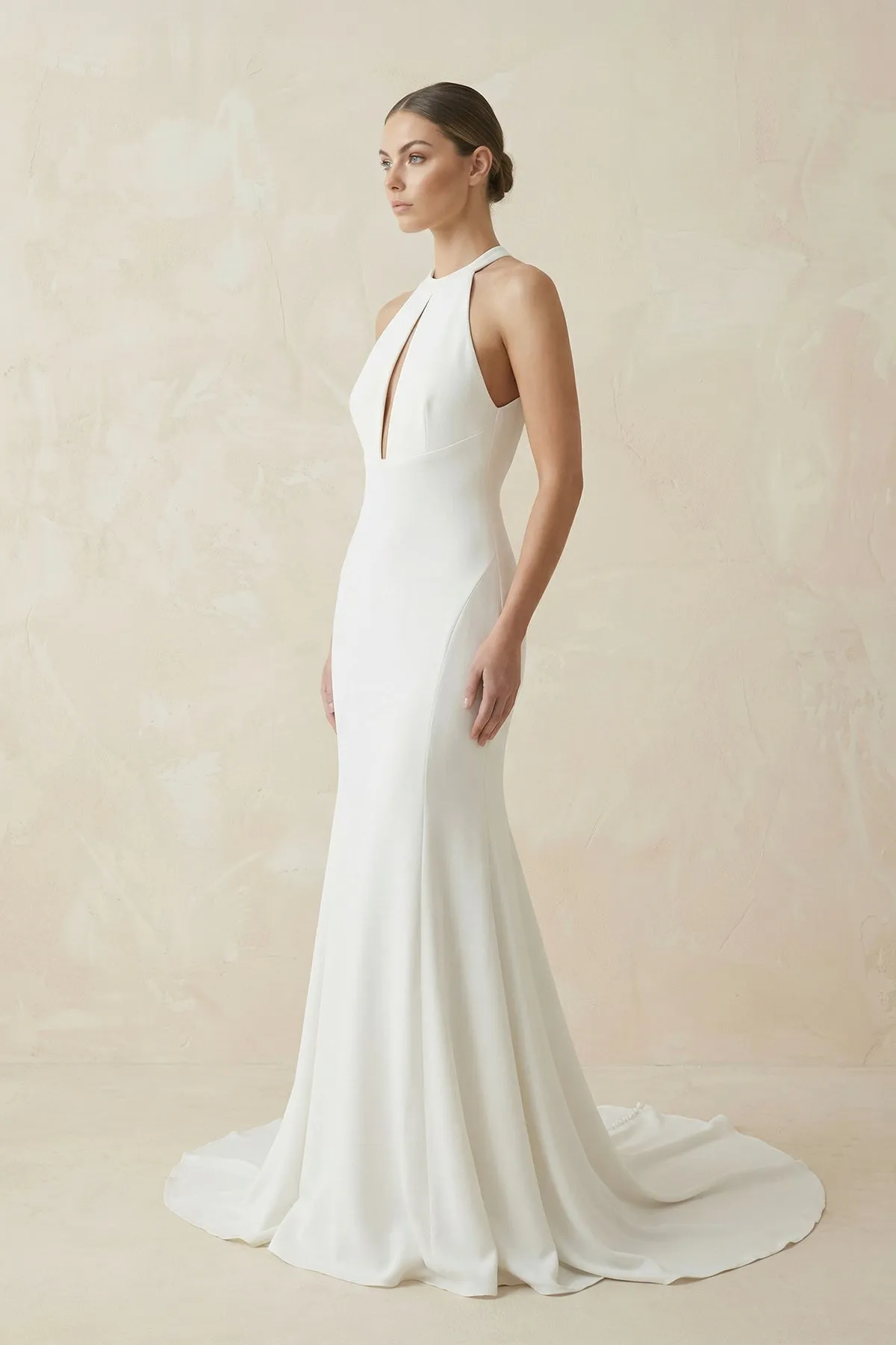 Halter Mermaid Satin Wedding Dress in White sold by KissProm product image thumbnail 2