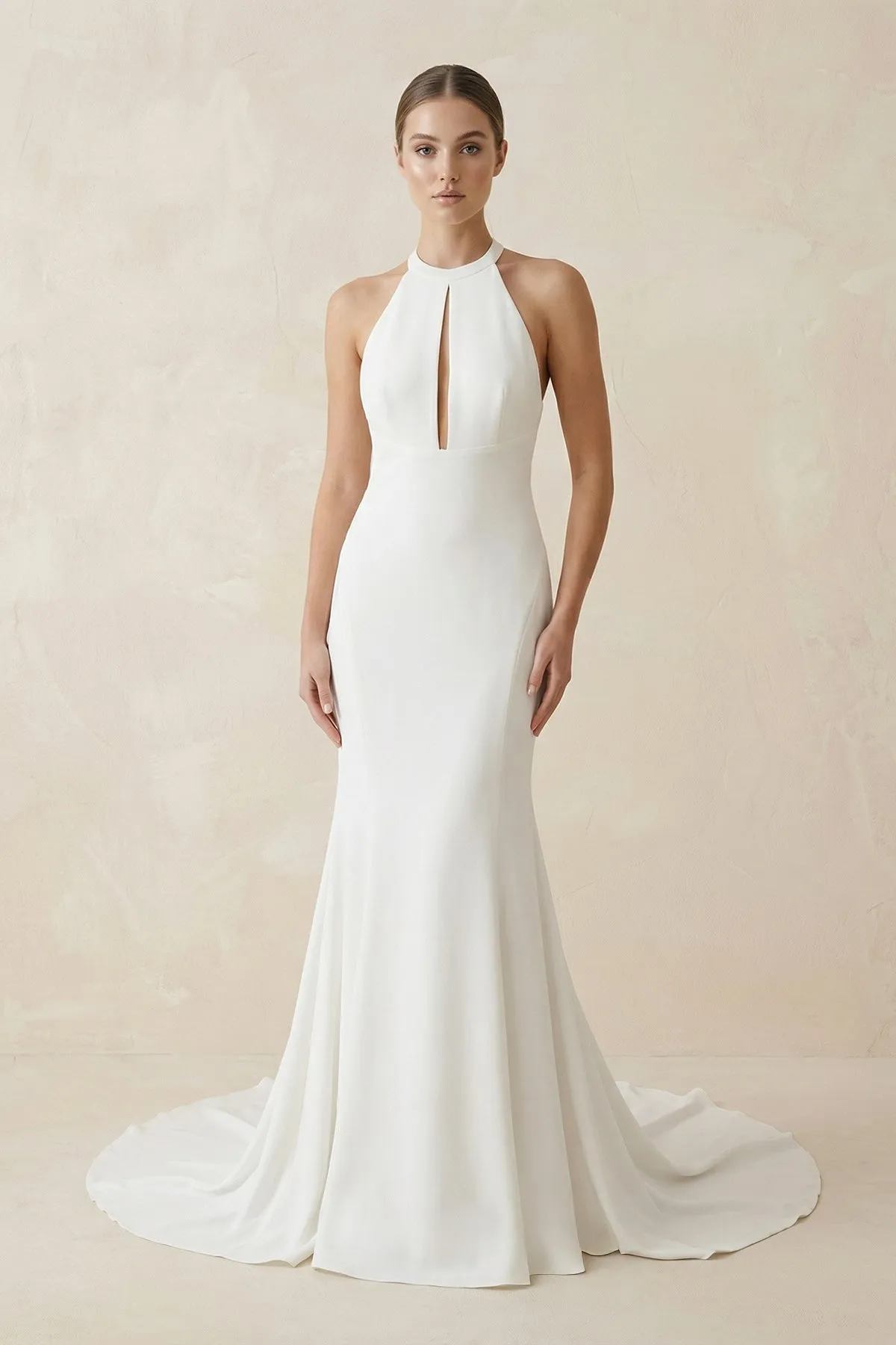 Halter Mermaid Satin Wedding Dress in White sold by KissProm