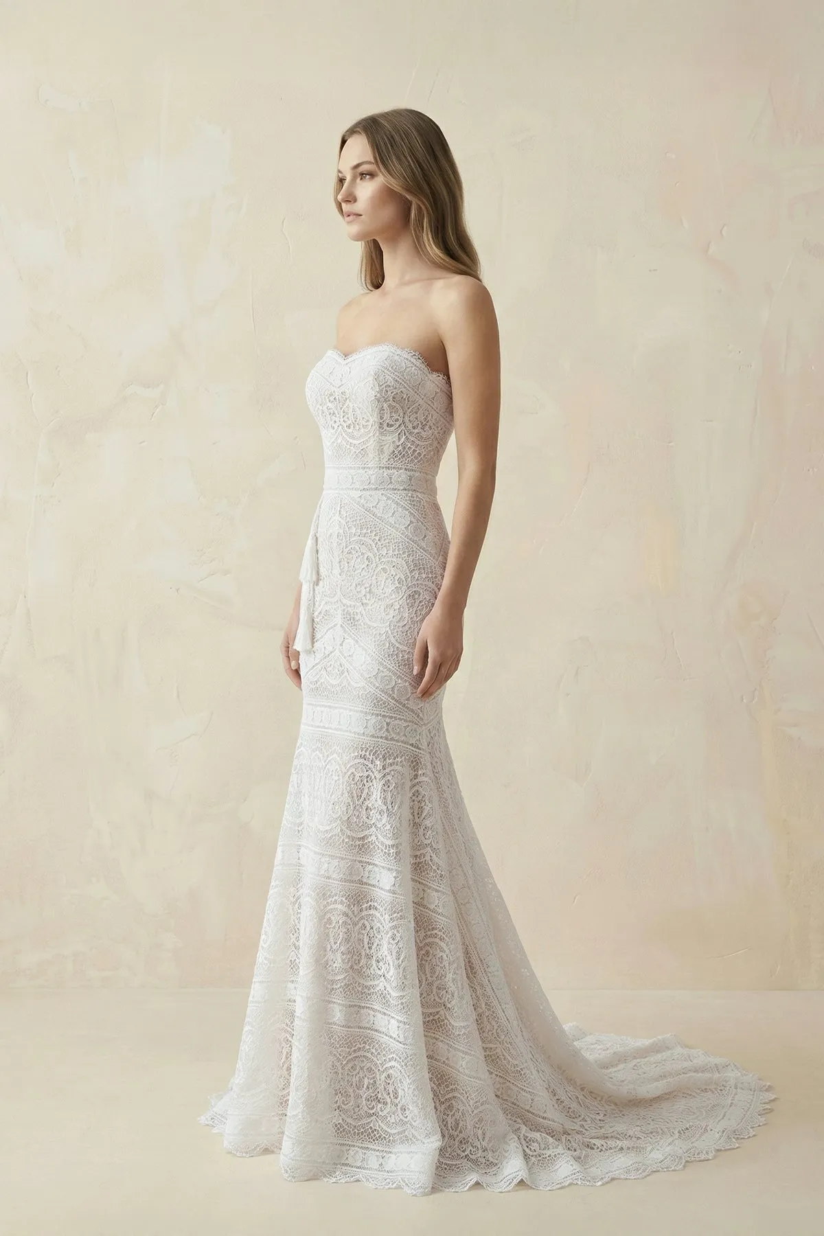 Lace Strapless Mermaid Boho Wedding Dress in Ivory sold by KissProm product image thumbnail 3